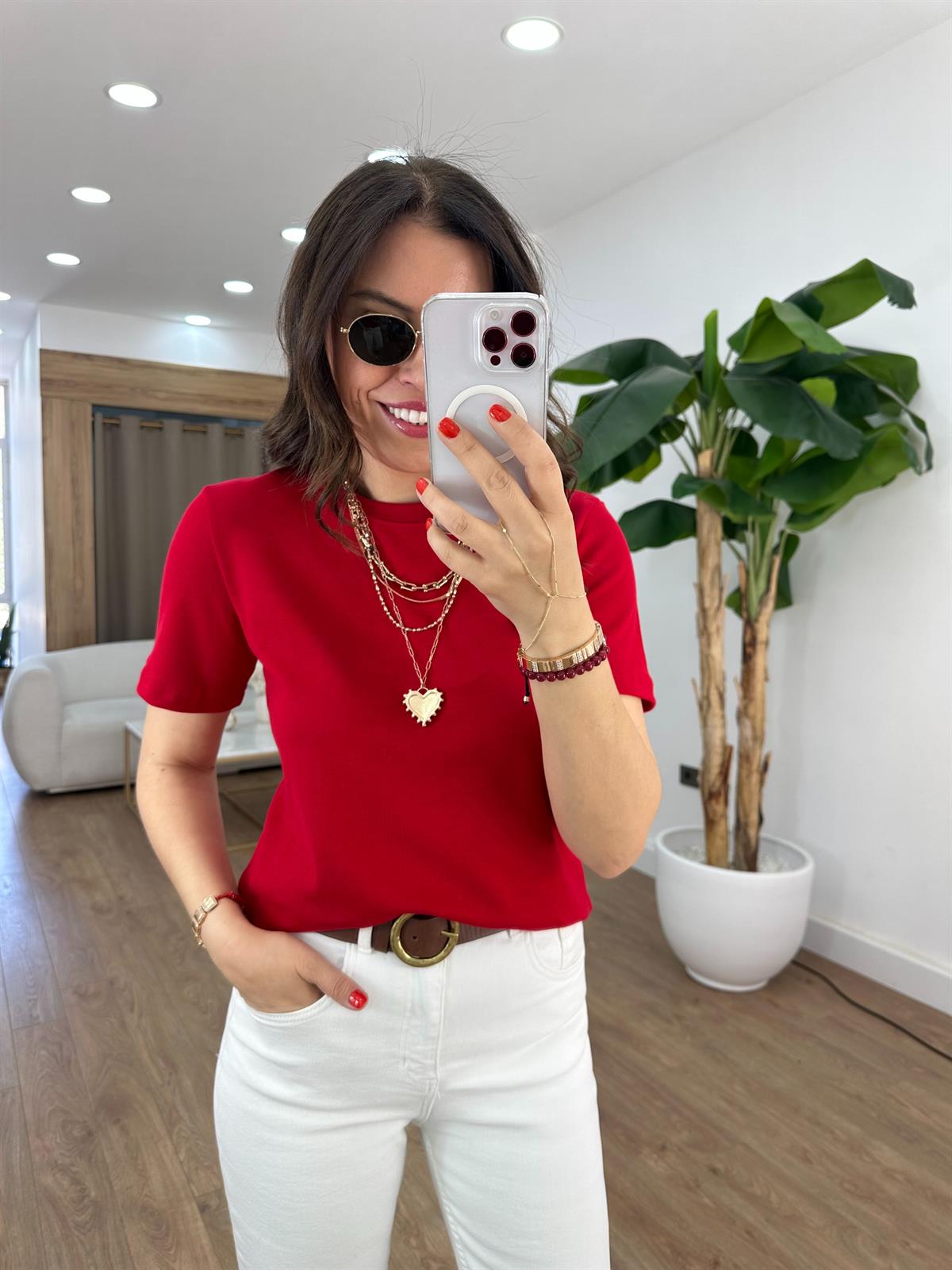 Orijinal Marka Bisiklet Yaka Tshirt - Kırmızı