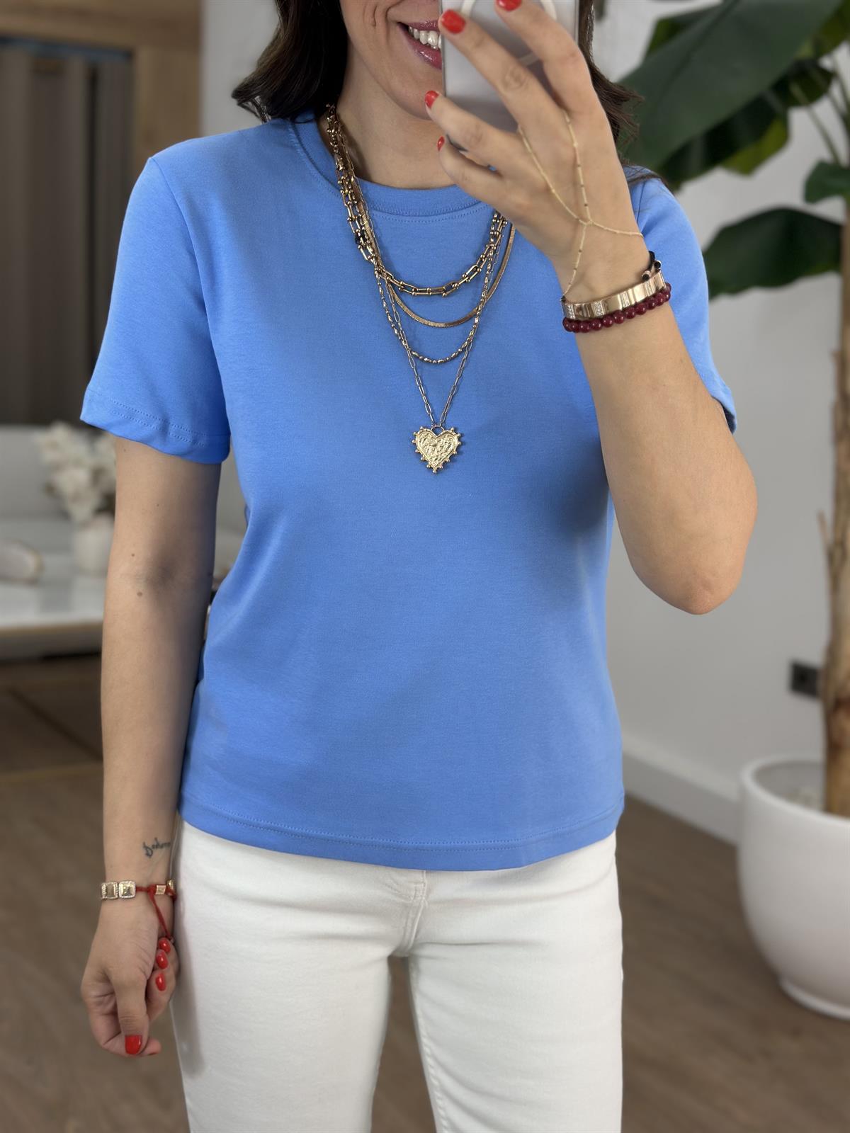 Orijinal Marka Bisiklet Yaka Tshirt - Mavi