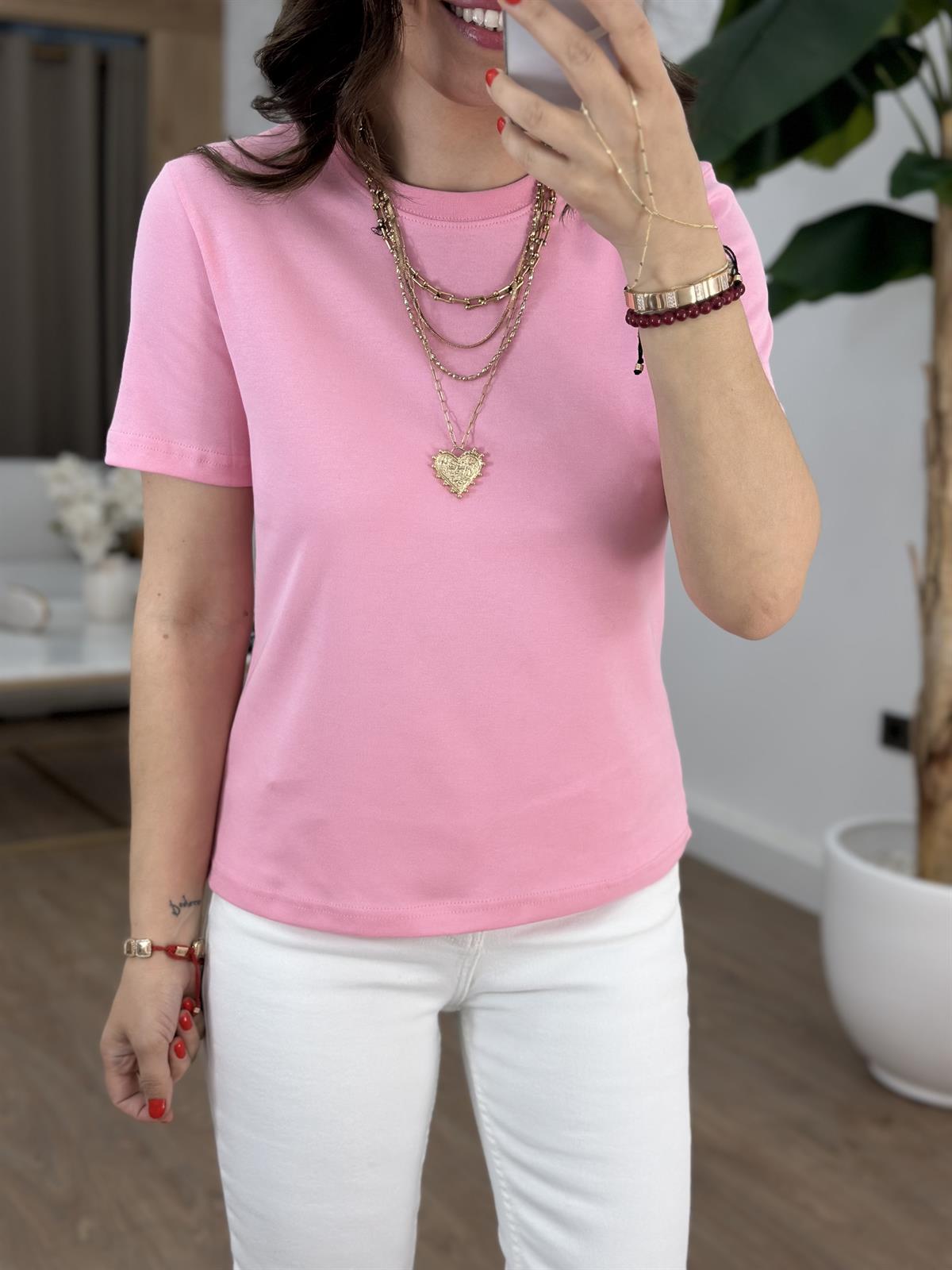 Orijinal Marka Bisiklet Yaka Tshirt - Pembe