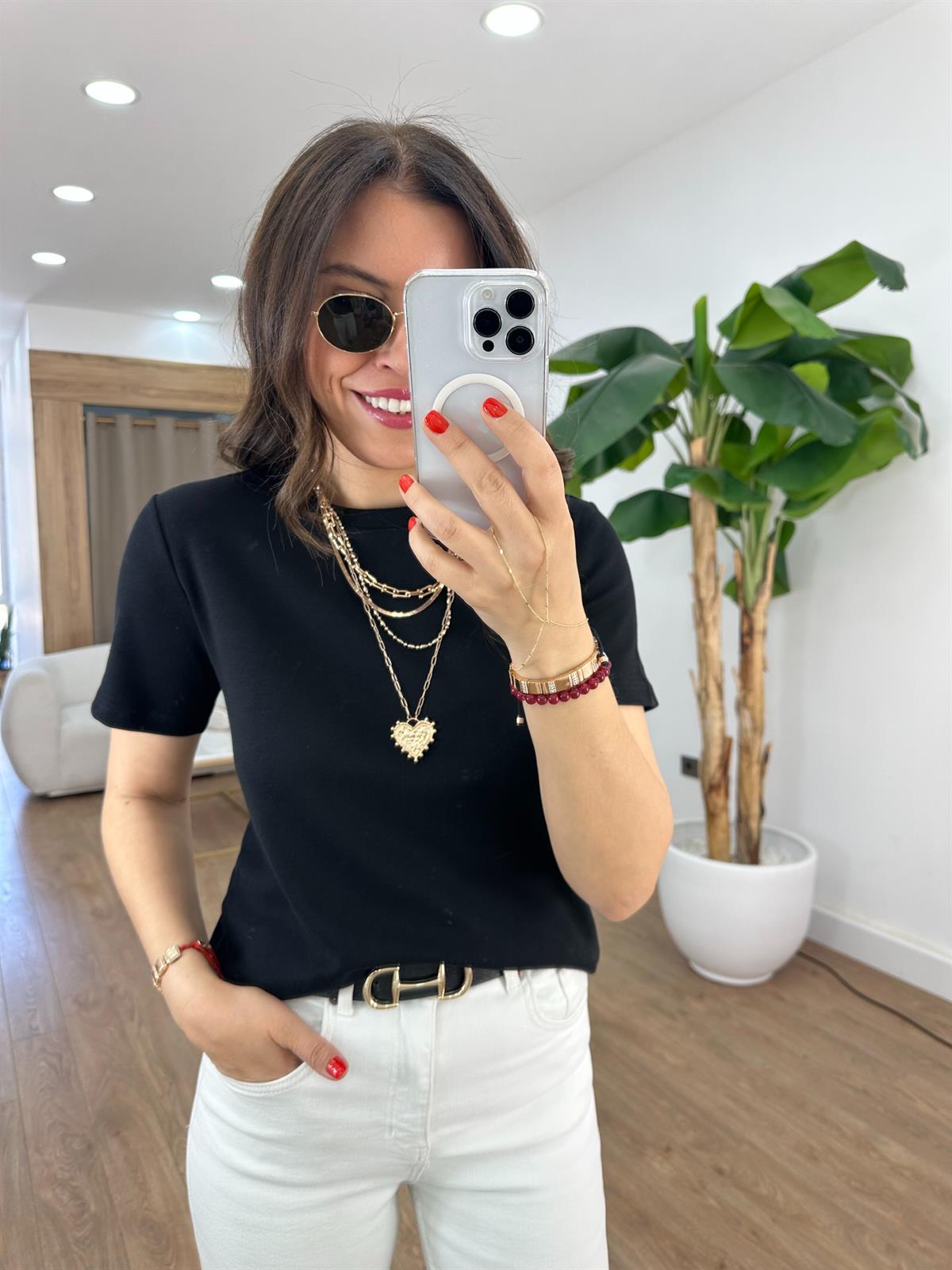 Orijinal Marka Bisiklet Yaka Tshirt - Siyah