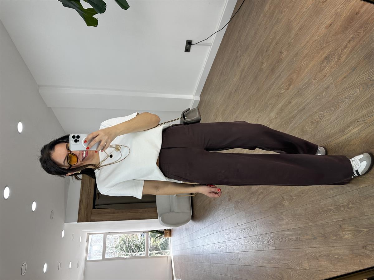 Orijinal Marka Bol Paça Modal Pantolon - Acı Kahve 