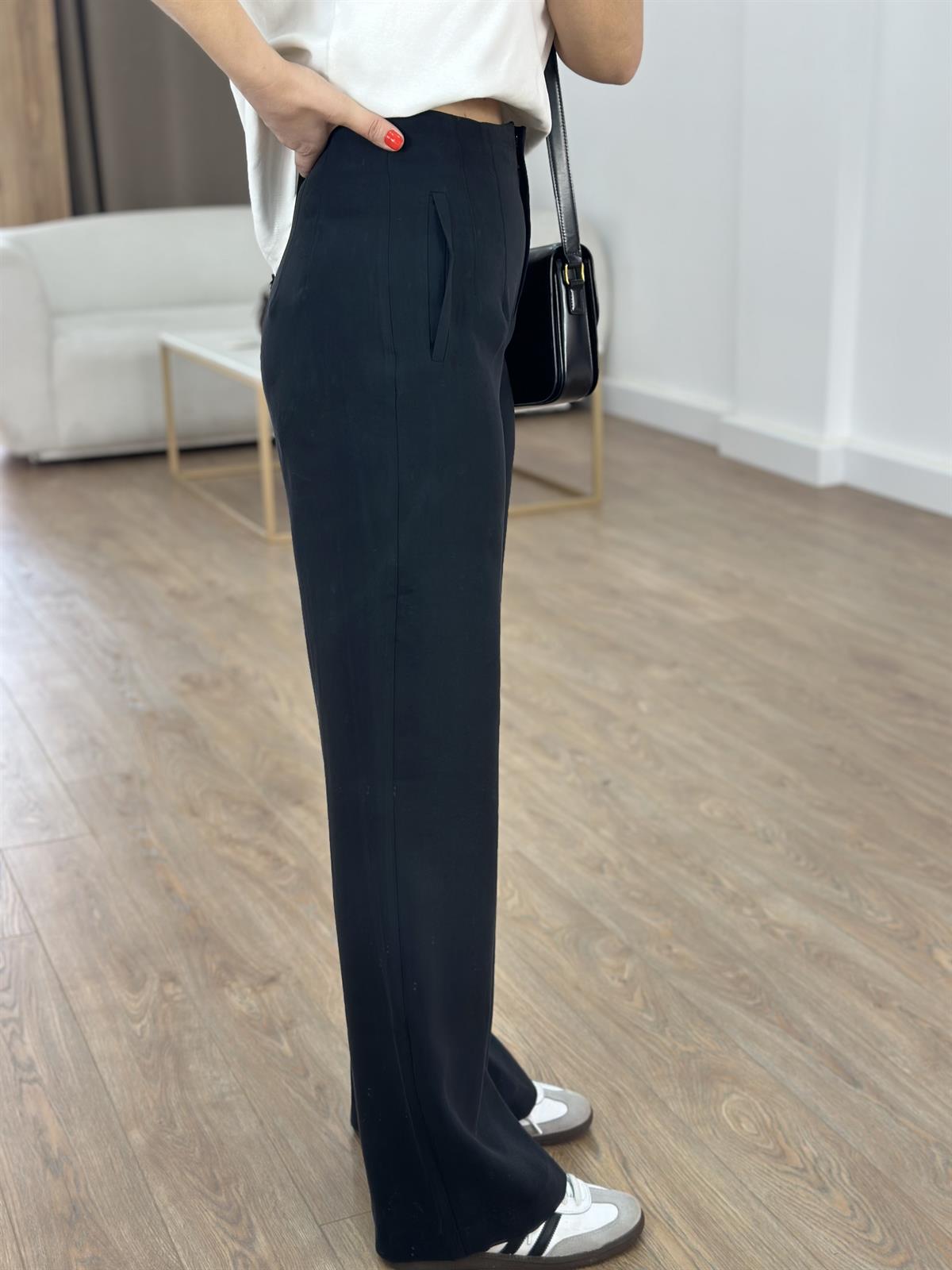 Orijinal Marka Bol Paça Modal Pantolon - Siyah