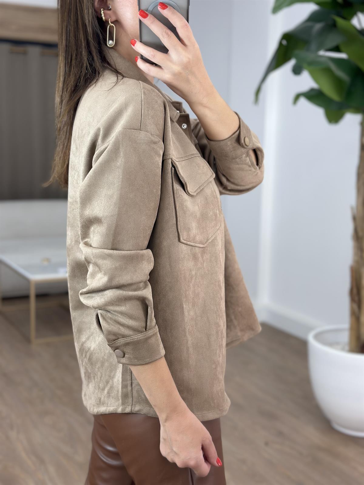 Orijinal Marka Çıtçıtlı Süet Gömlek - Bej