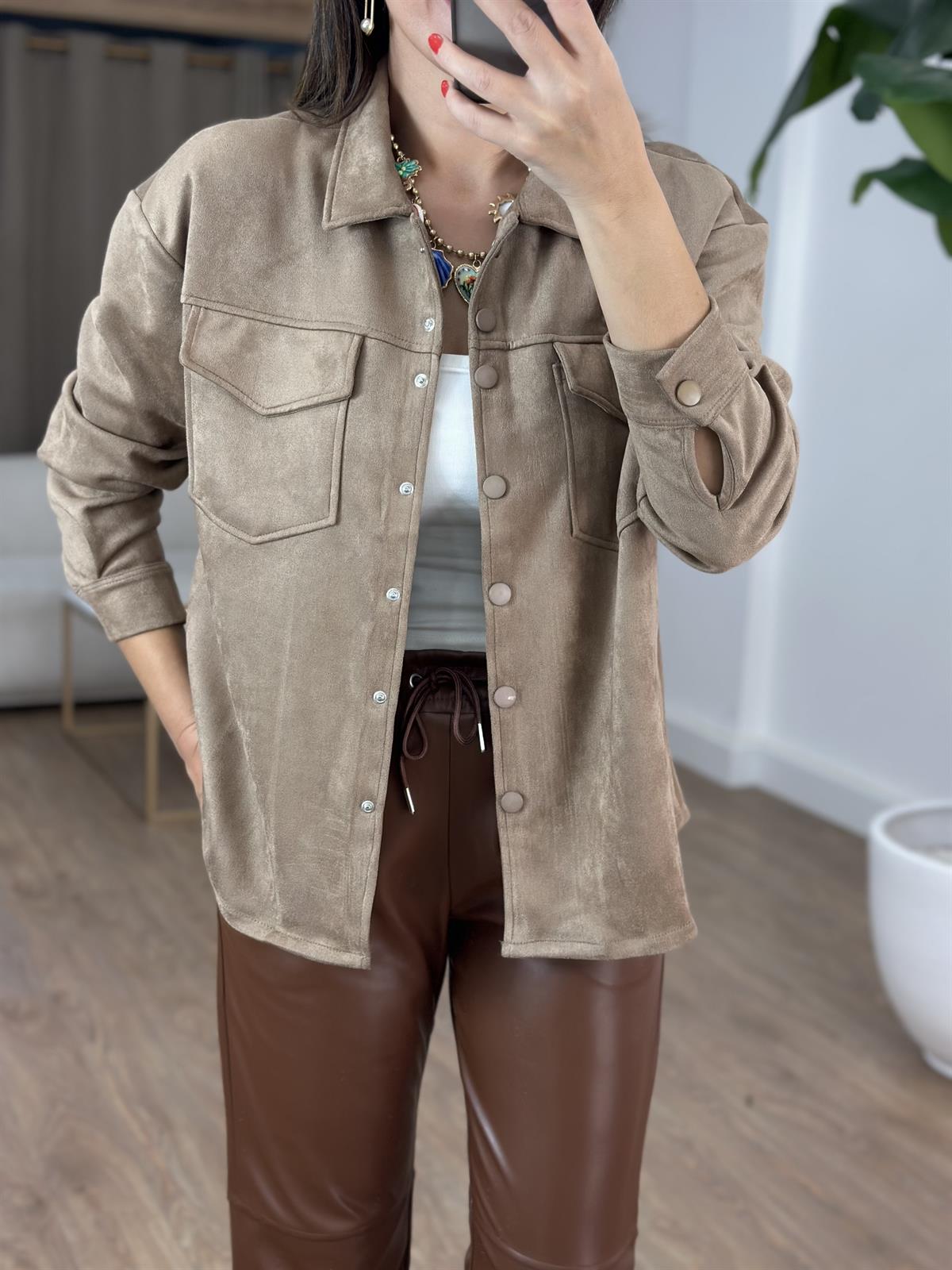 Orijinal Marka Çıtçıtlı Süet Gömlek - Bej