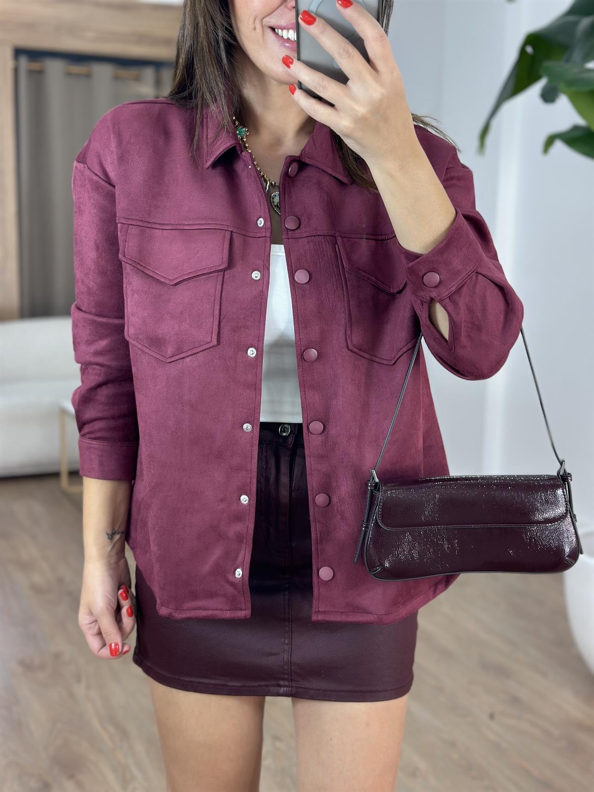 Orijinal Marka Çıtçıtlı Süet Gömlek - Bordo