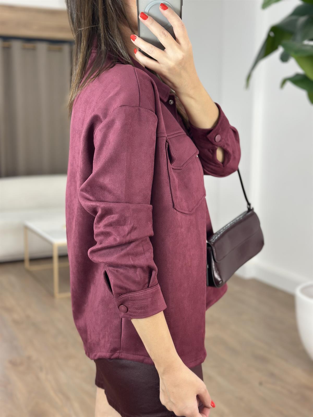 Orijinal Marka Çıtçıtlı Süet Gömlek - Bordo