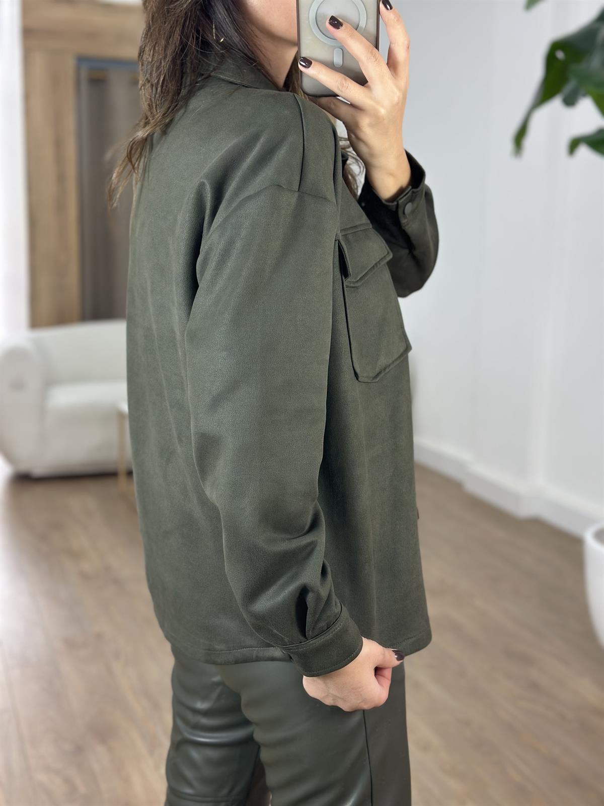 Orijinal Marka Çıtçıtlı Süet Gömlek - Haki