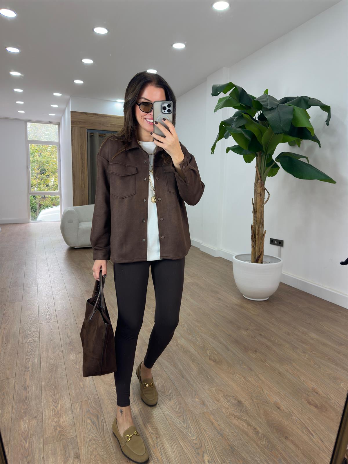 Orijinal Marka Çıtçıtlı Süet Gömlek - Kahverengi