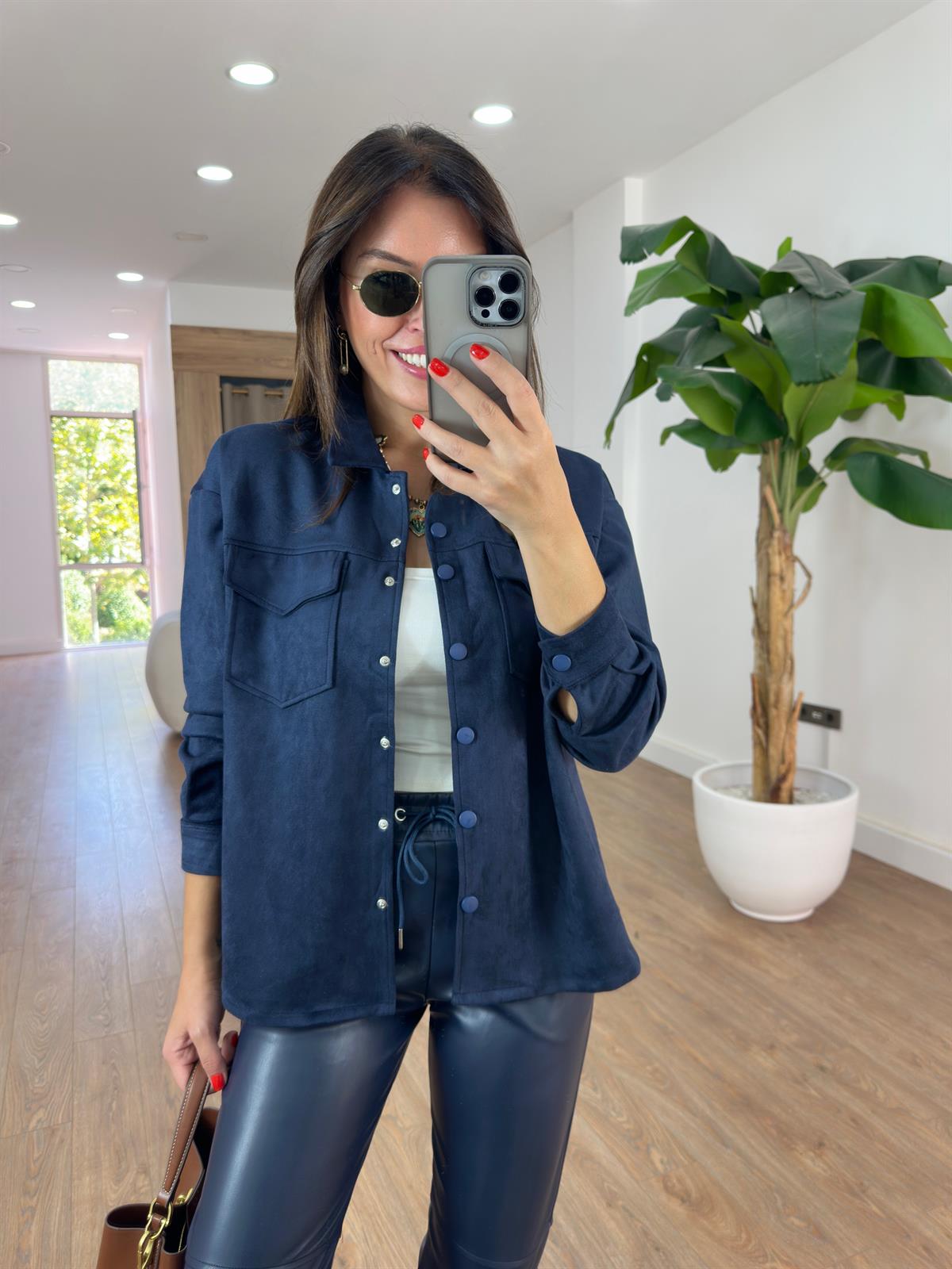 Orijinal Marka Çıtçıtlı Süet Gömlek - Lacivert