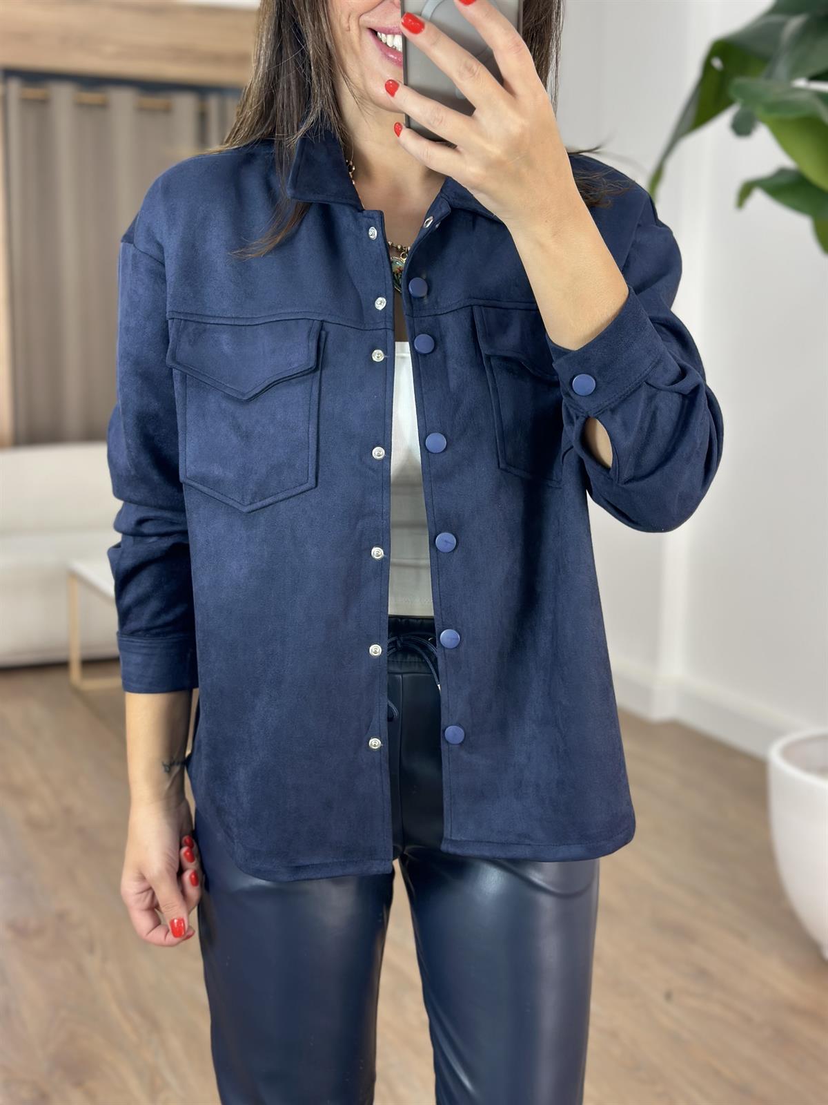 Orijinal Marka Çıtçıtlı Süet Gömlek - Lacivert