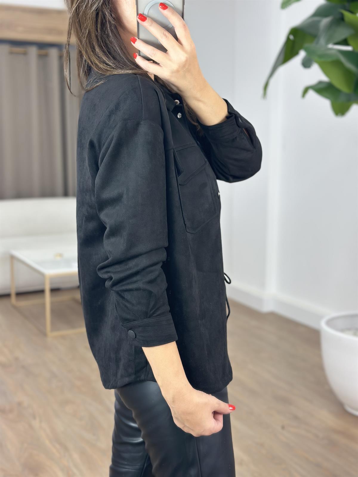 Orijinal Marka Çıtçıtlı Süet Gömlek - Siyah