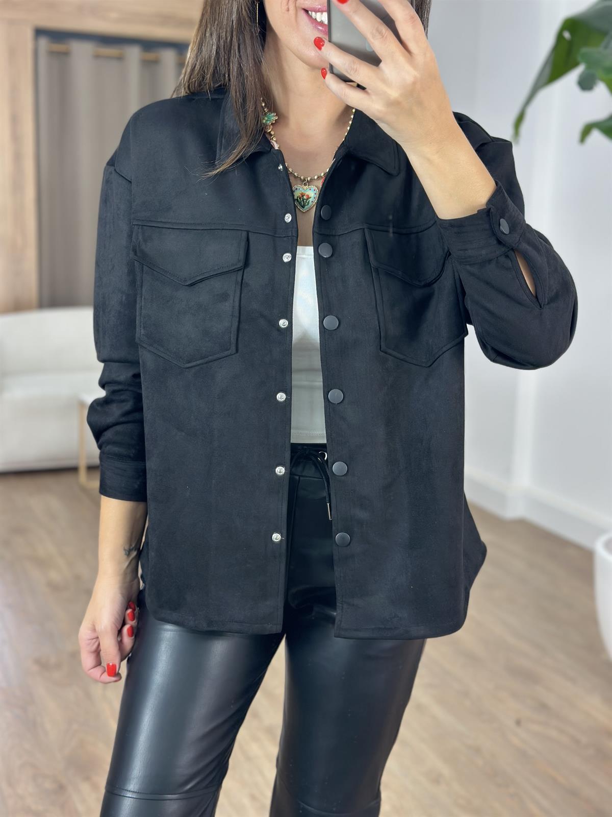 Orijinal Marka Çıtçıtlı Süet Gömlek - Siyah