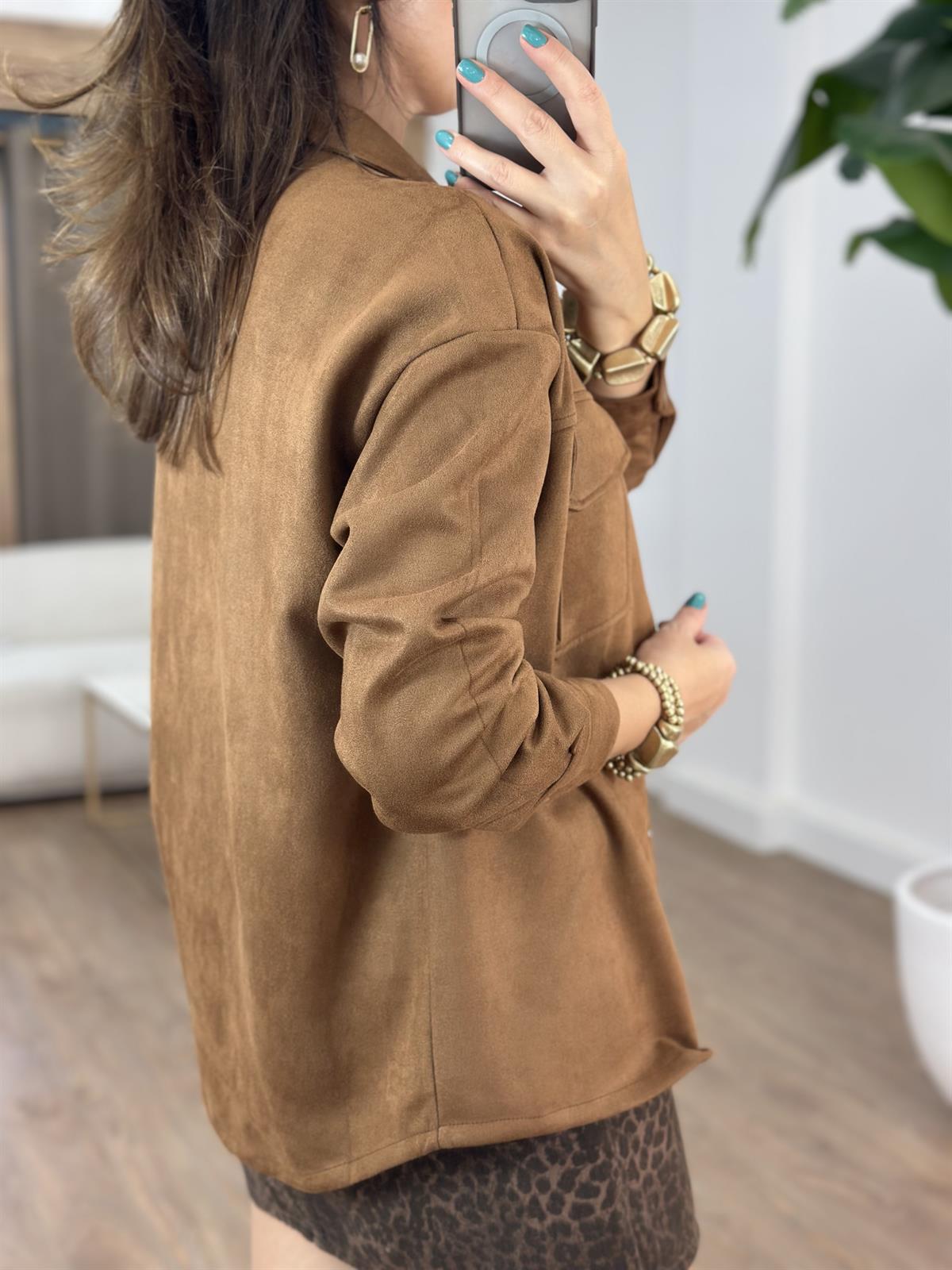 Orijinal Marka Çıtçıtlı Süet Gömlek - Taba