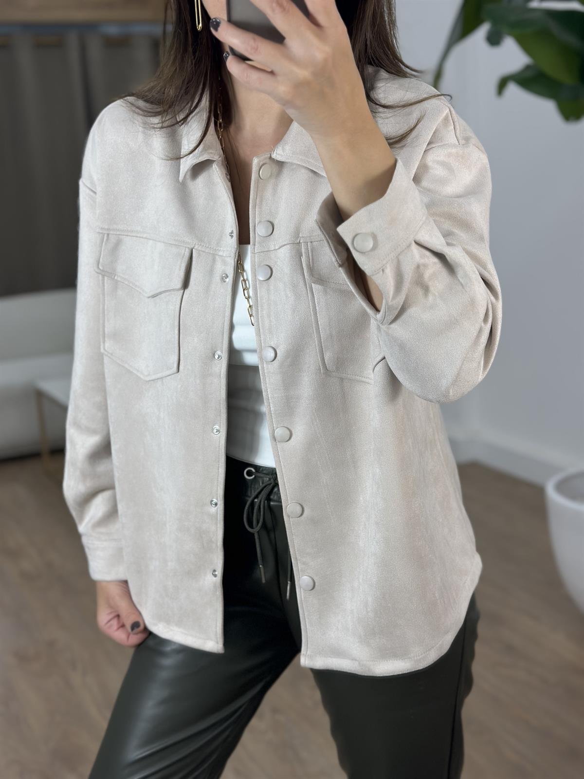 Orijinal Marka Çıtçıtlı Süet Gömlek - Taş