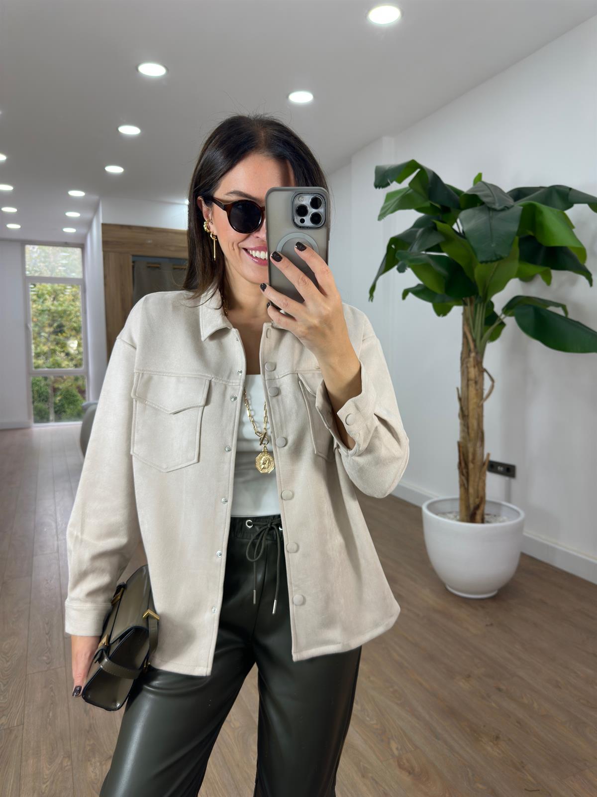 Orijinal Marka Çıtçıtlı Süet Gömlek - Taş