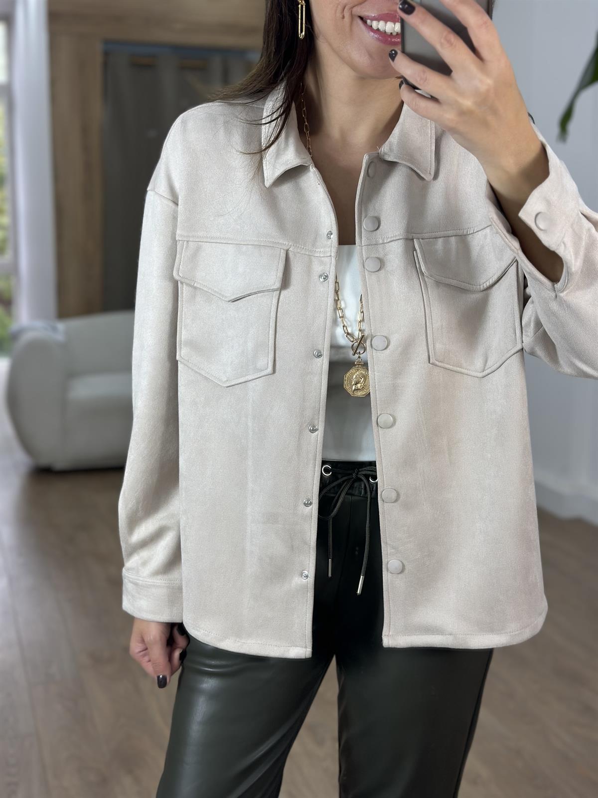 Orijinal Marka Çıtçıtlı Süet Gömlek - Taş