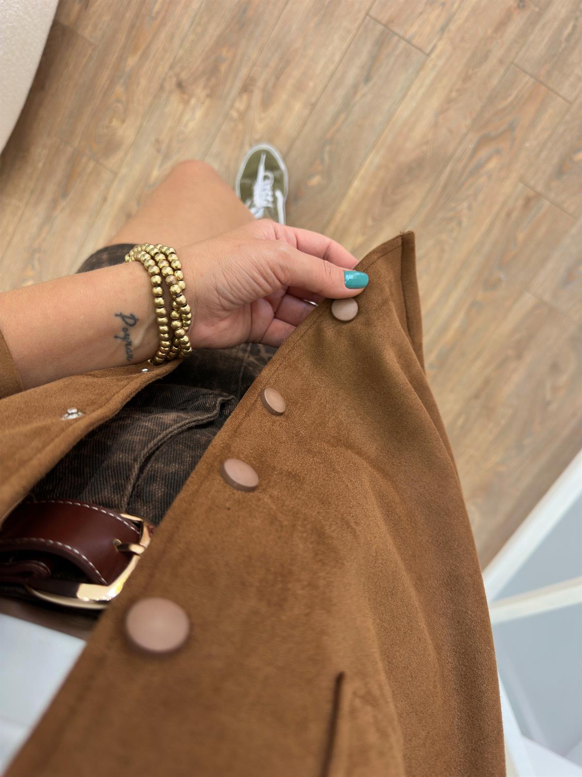 Orijinal Marka Çıtçıtlı Süet Gömlek - Taba