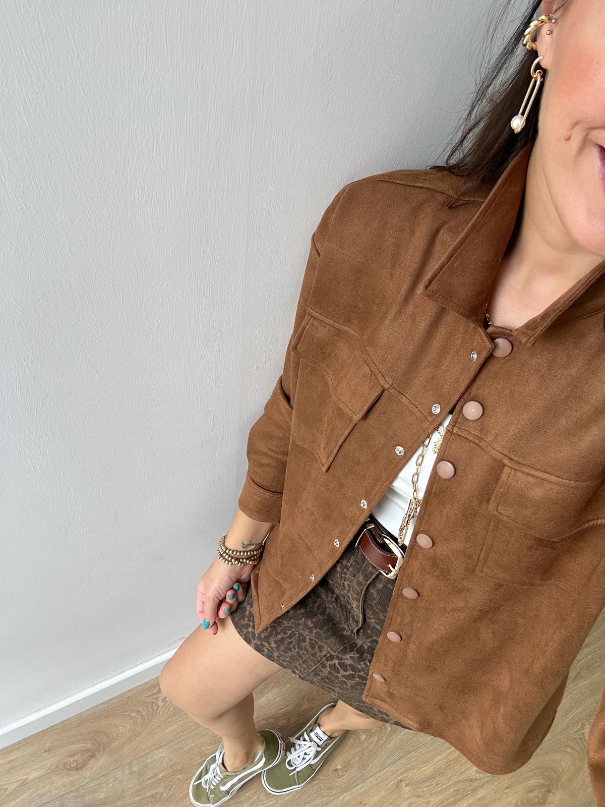 Orijinal Marka Çıtçıtlı Süet Gömlek - Taba