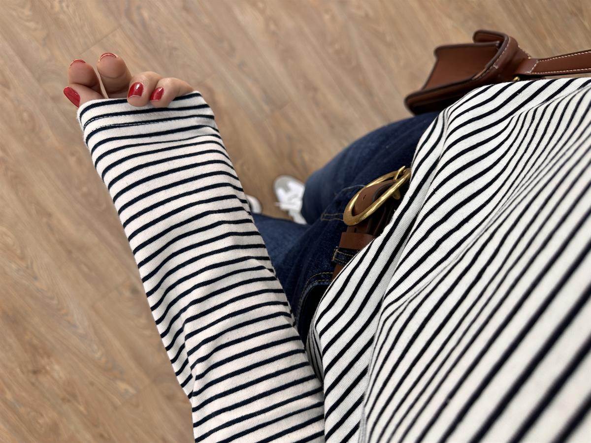 Orijinal Marka Çizgili Sweat-Ekru