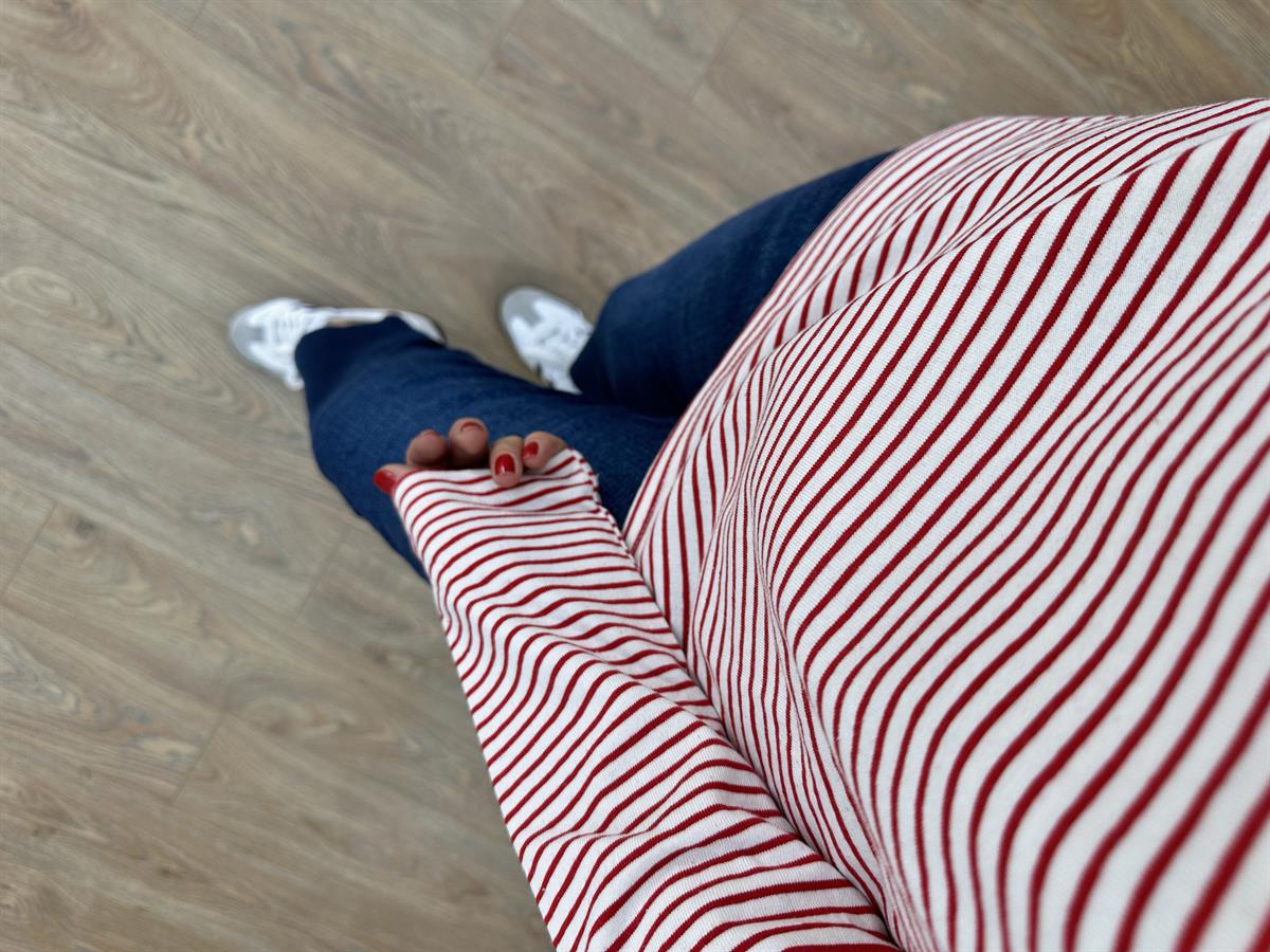 Orijinal Marka Çizgili Sweat-Kırmızı