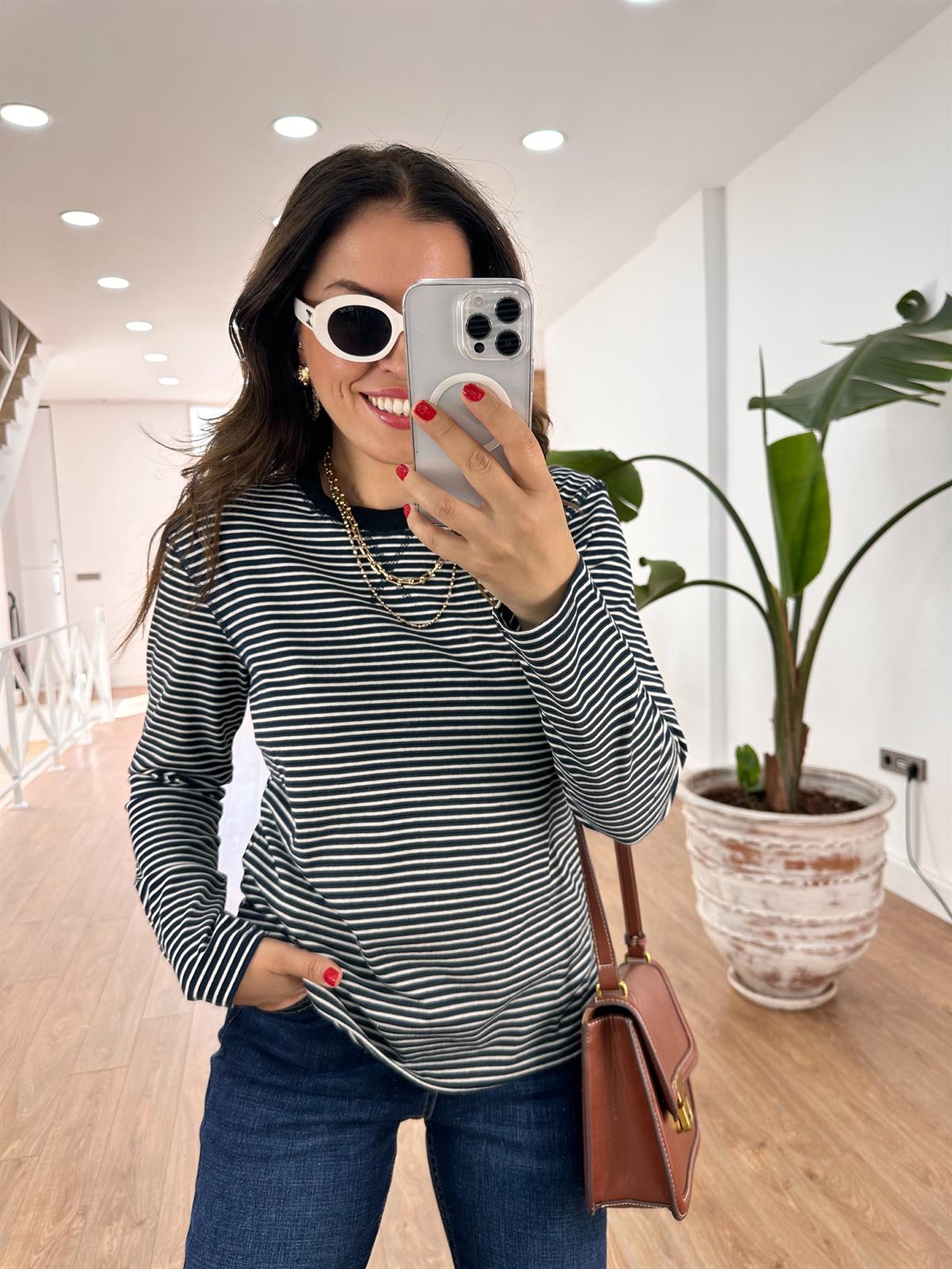 Orijinal Marka Çizgili Sweat-Lacivert