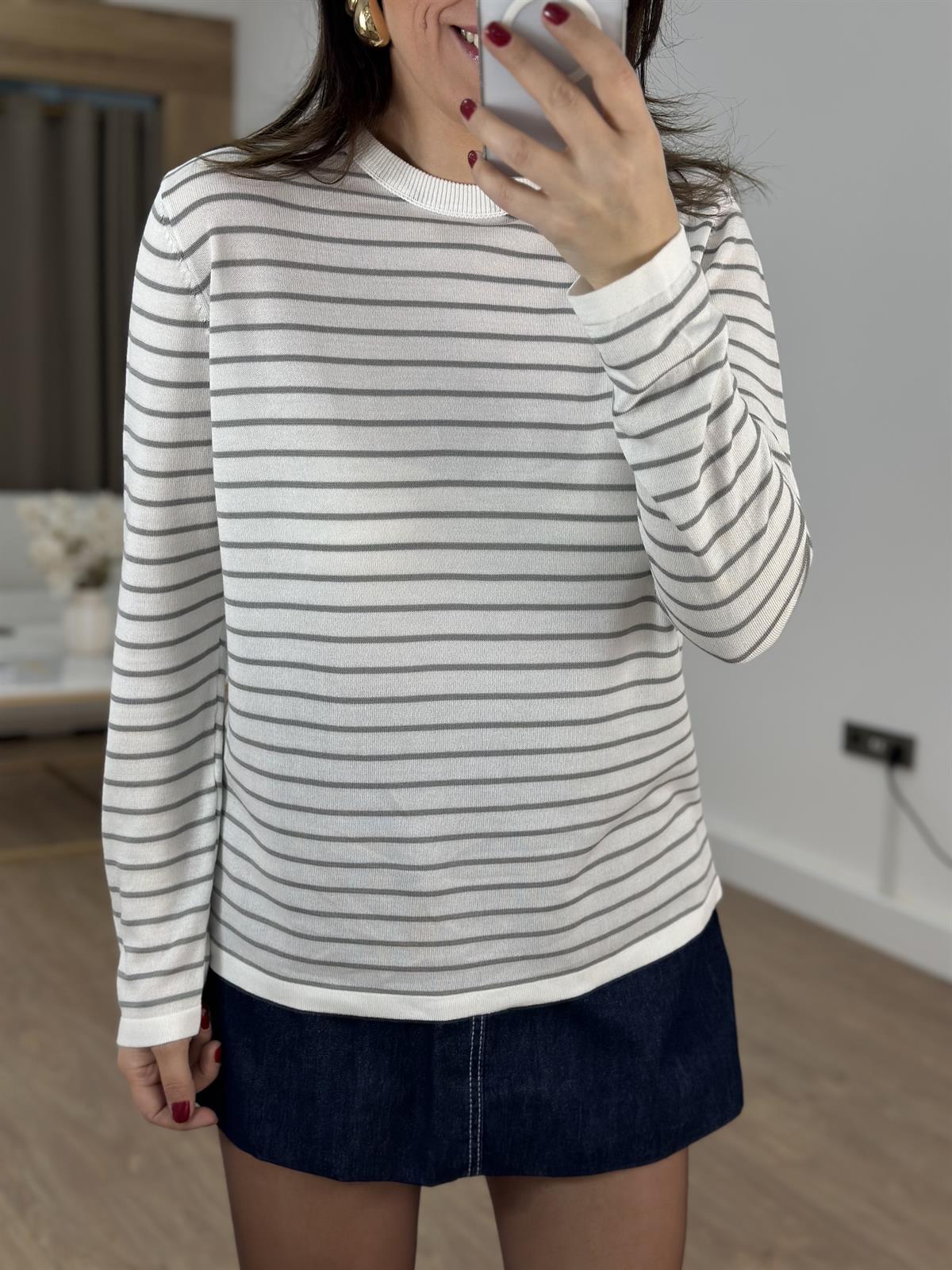 Orijinal Marka Çizgili Triko - Gri