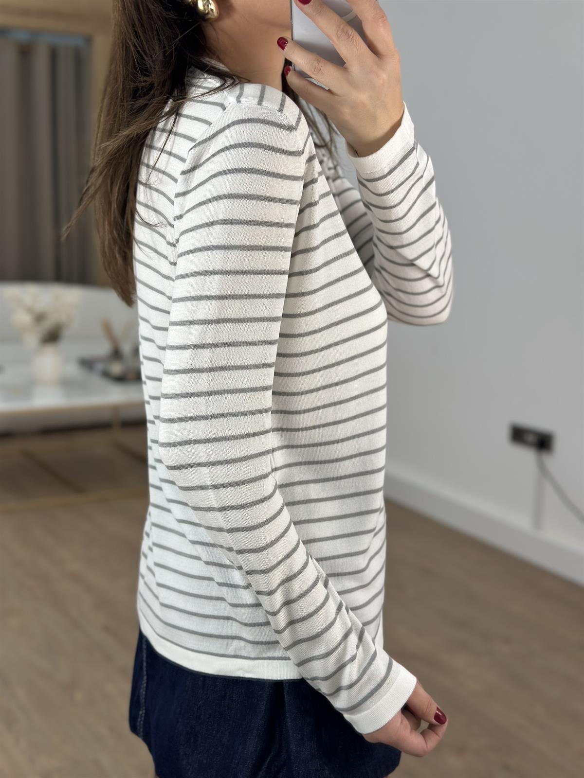 Orijinal Marka Çizgili Triko - Gri