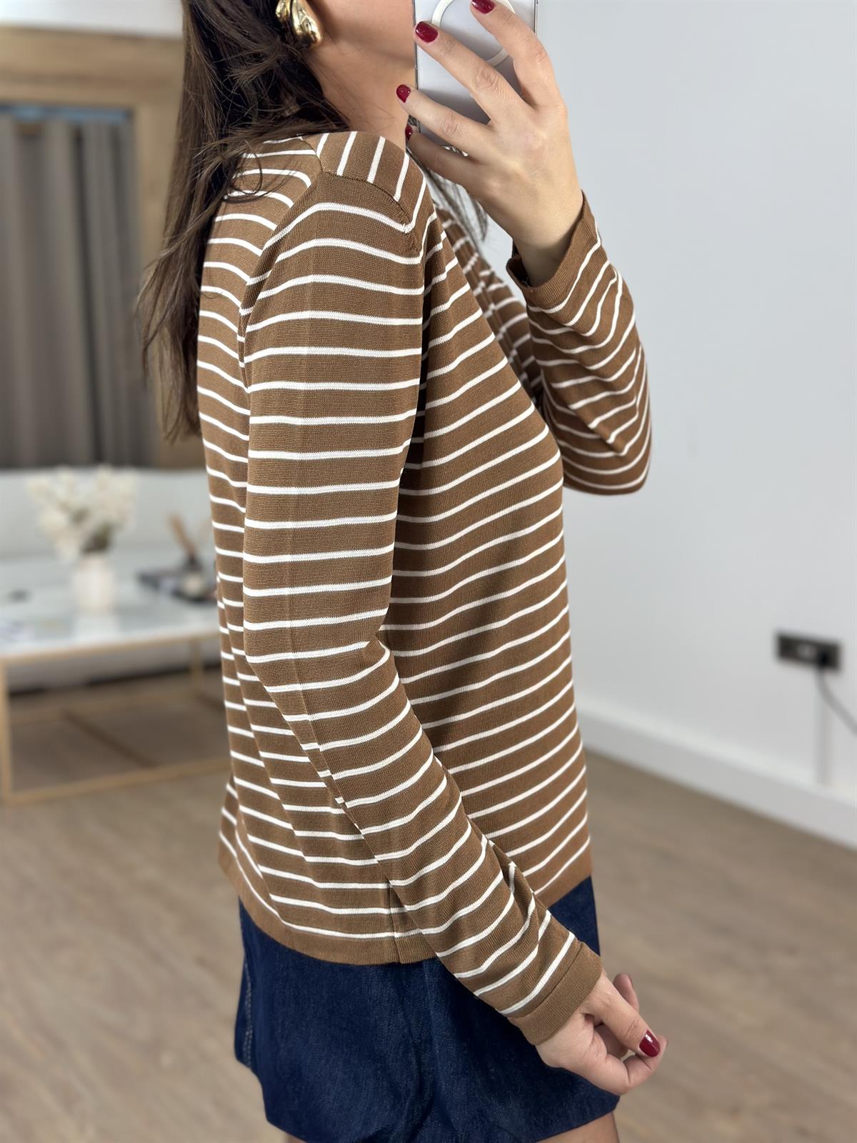 Orijinal Marka Çizgili Triko - Kahverengi