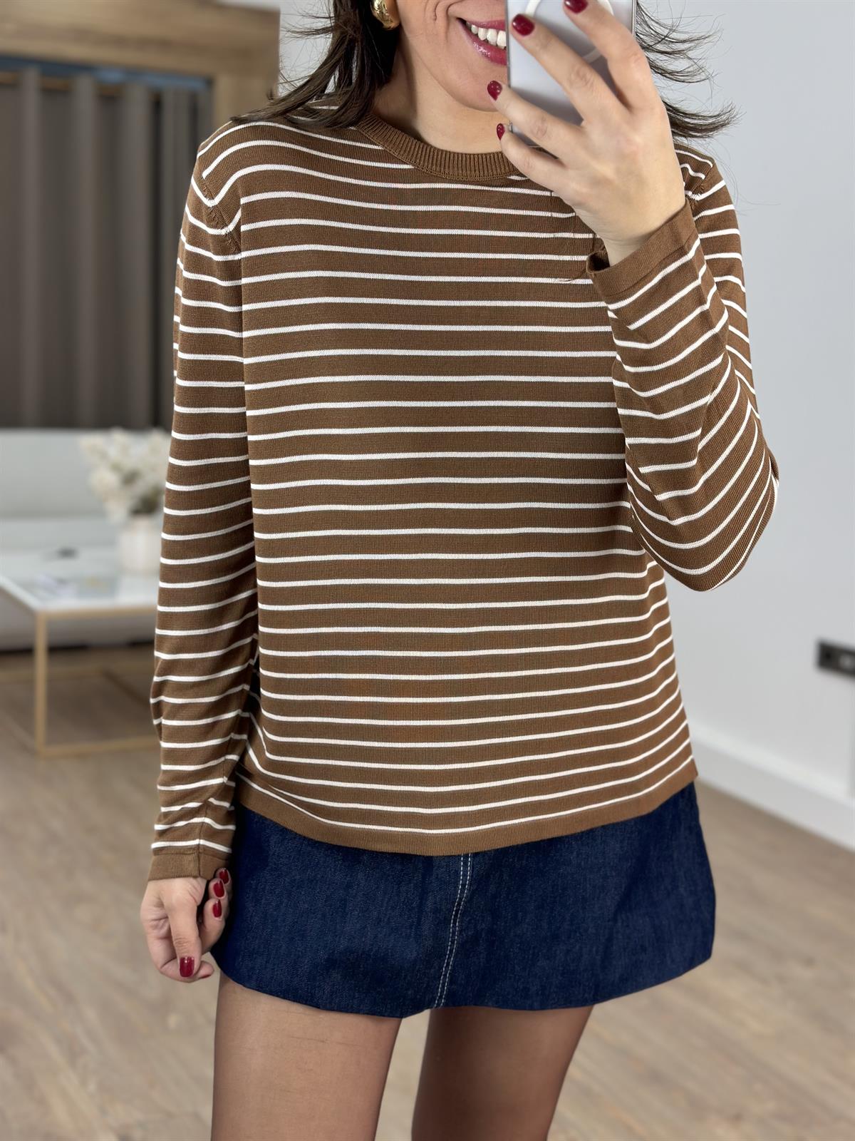 Orijinal Marka Çizgili Triko - Kahverengi