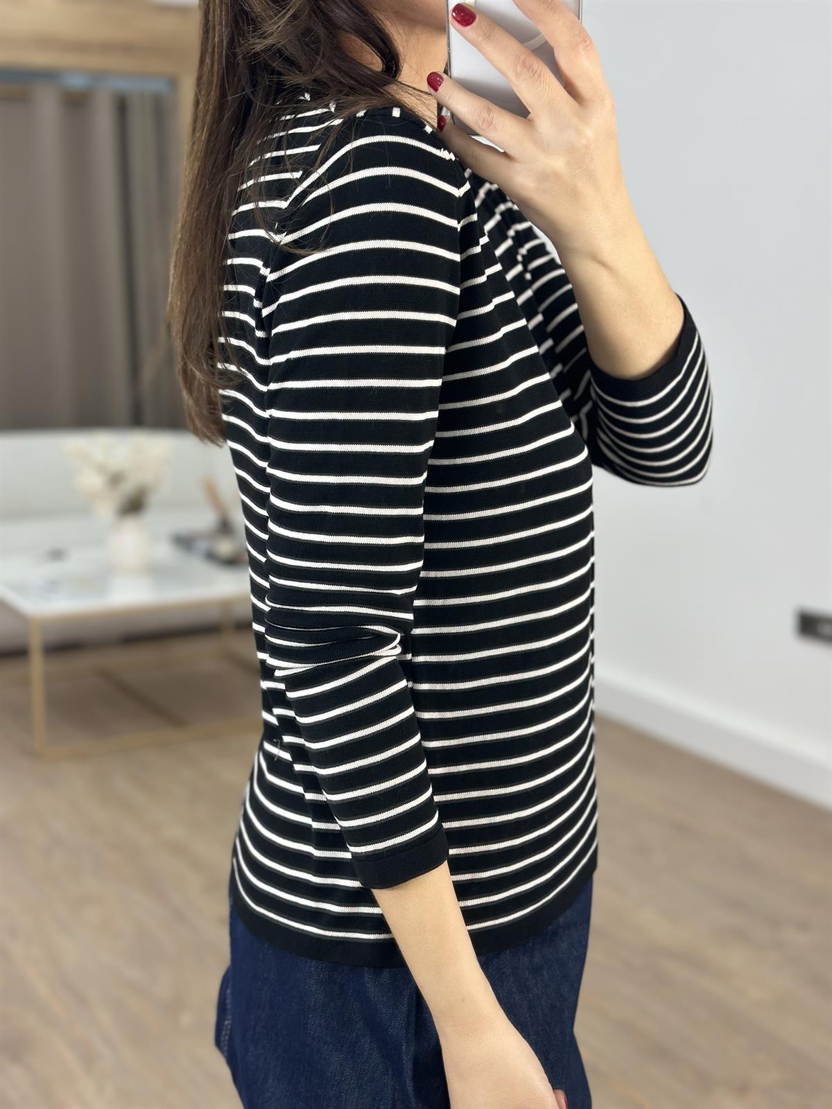 Orijinal Marka Çizgili Triko - Siyah