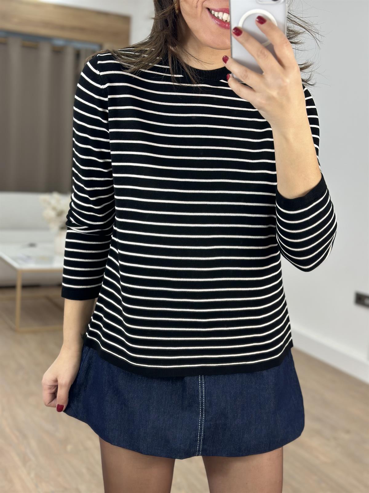 Orijinal Marka Çizgili Triko - Siyah