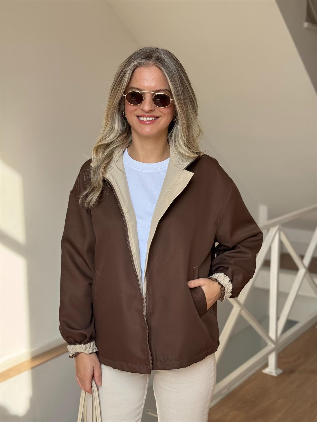 Orijinal Marka Fermuarlı Ceket - Kahverengi