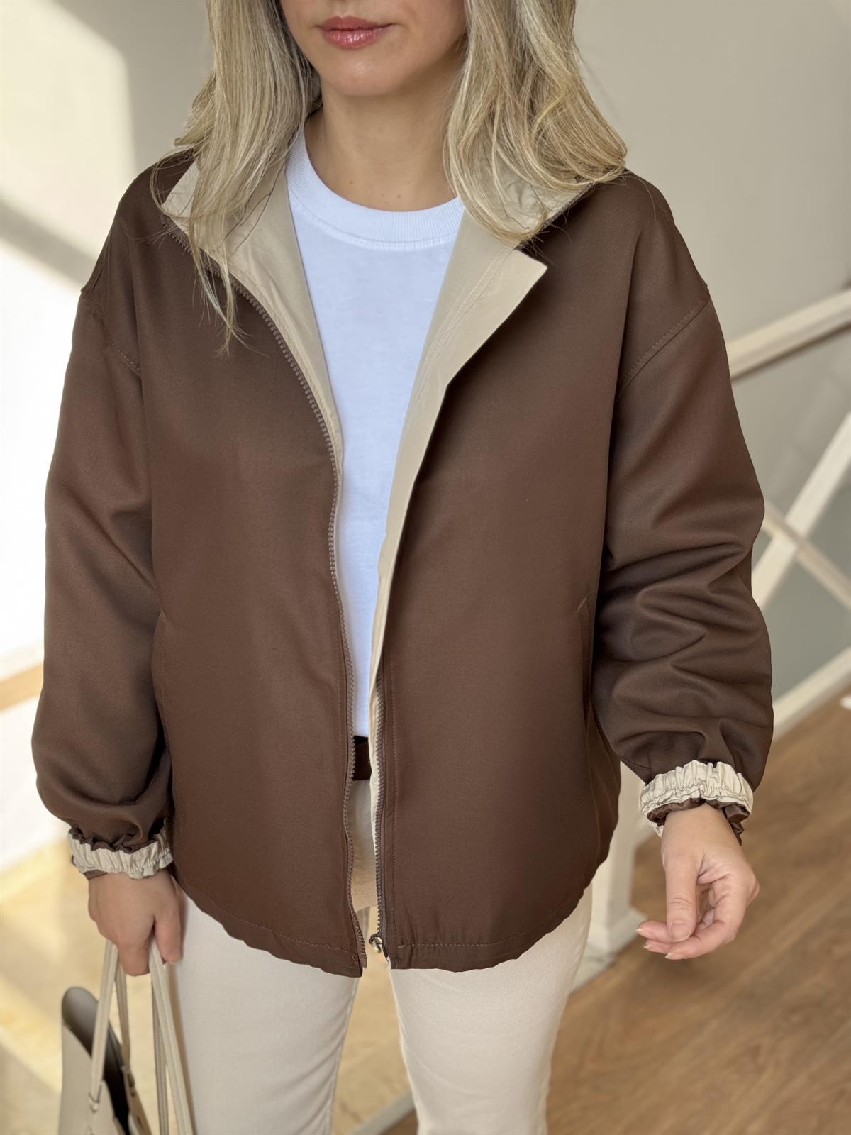 Orijinal Marka Fermuarlı Ceket - Kahverengi