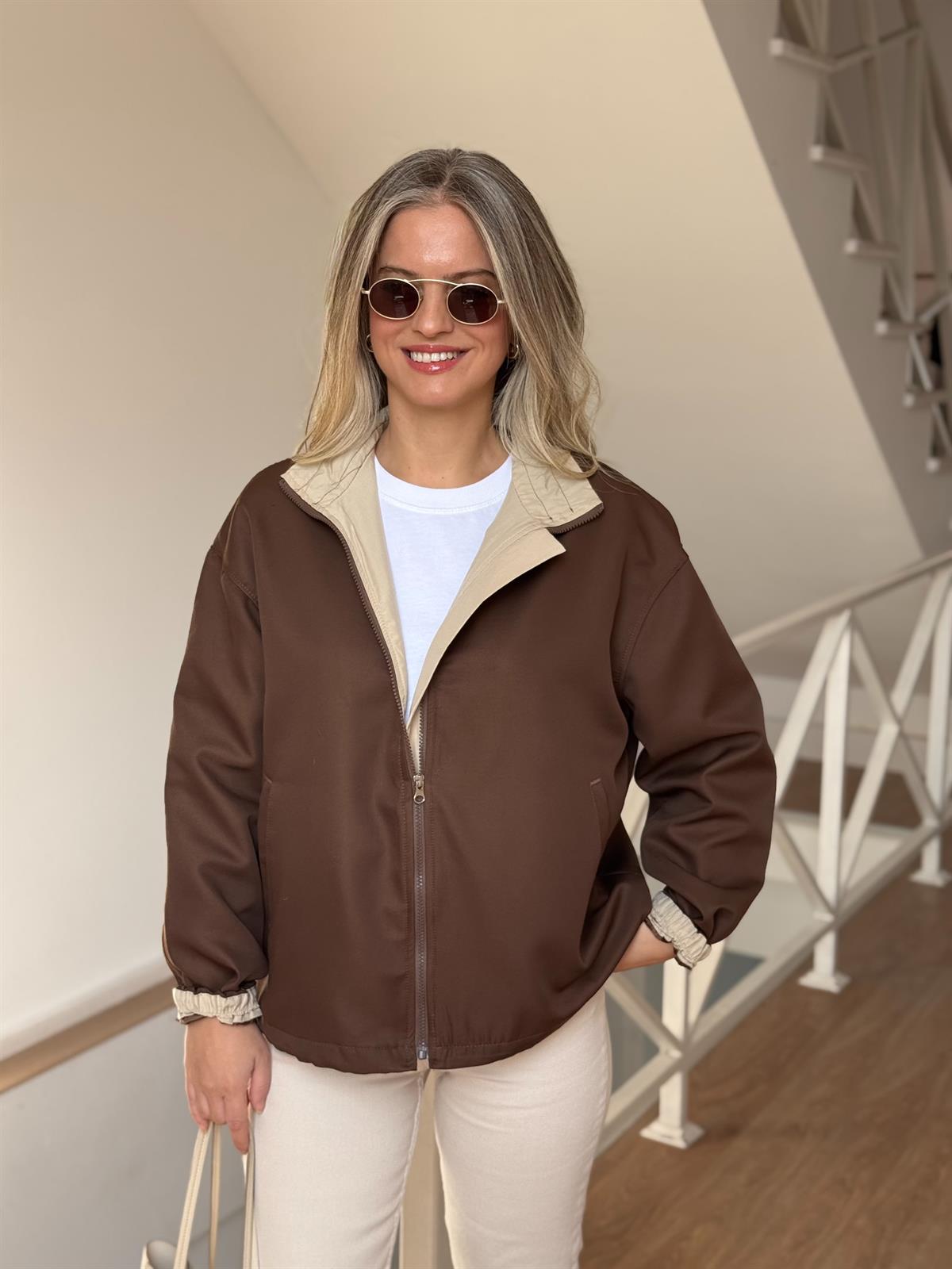 Orijinal Marka Fermuarlı Ceket - Kahverengi