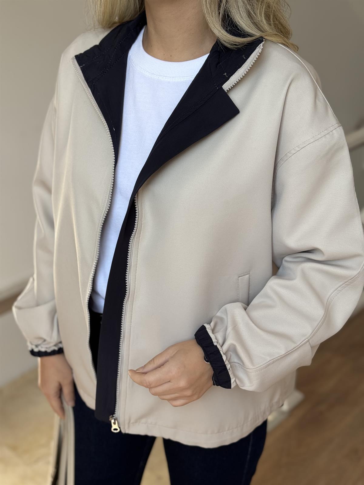 Orijinal Marka Fermuarlı Ceket - Taş