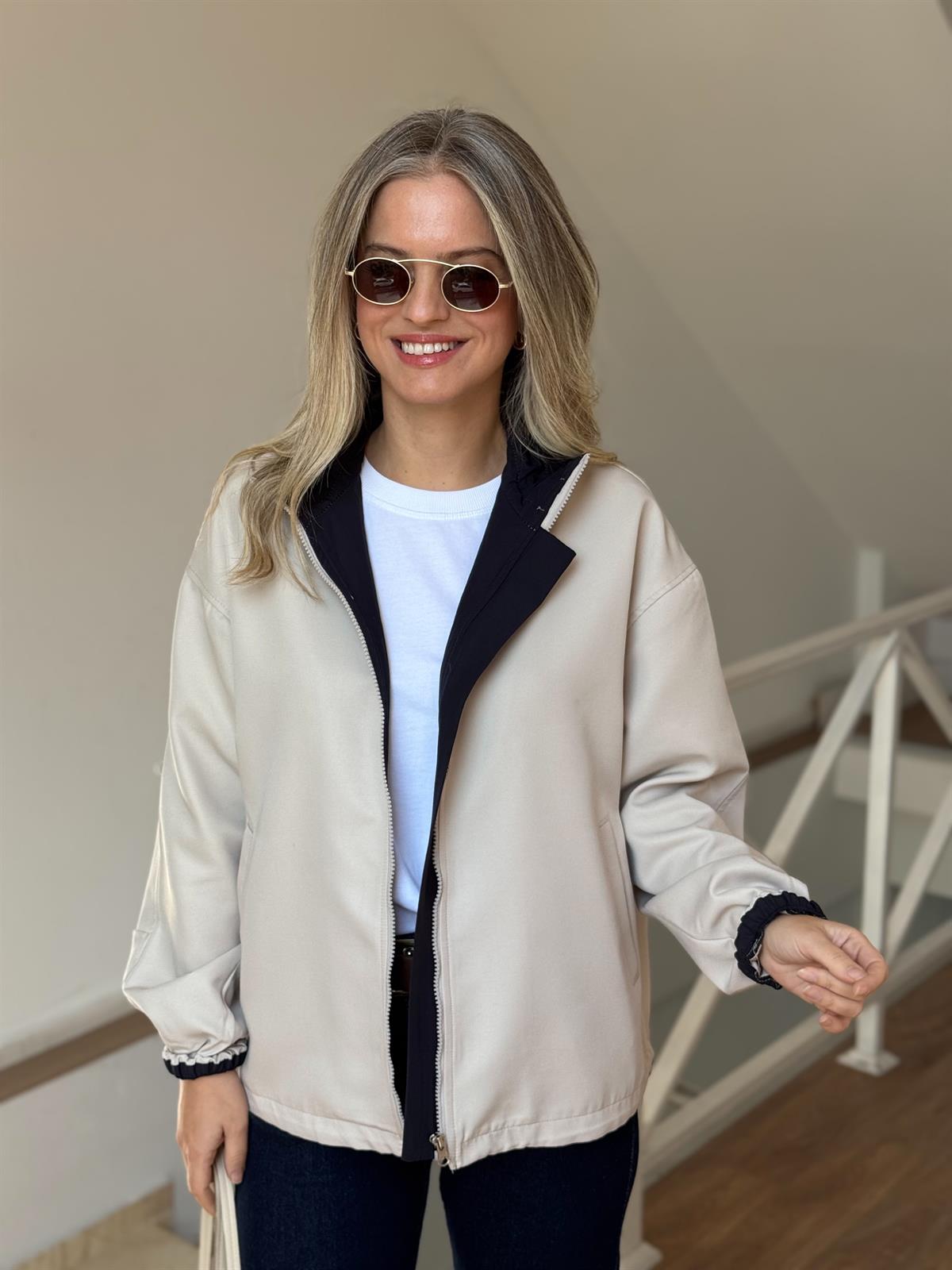 Orijinal Marka Fermuarlı Ceket - Taş