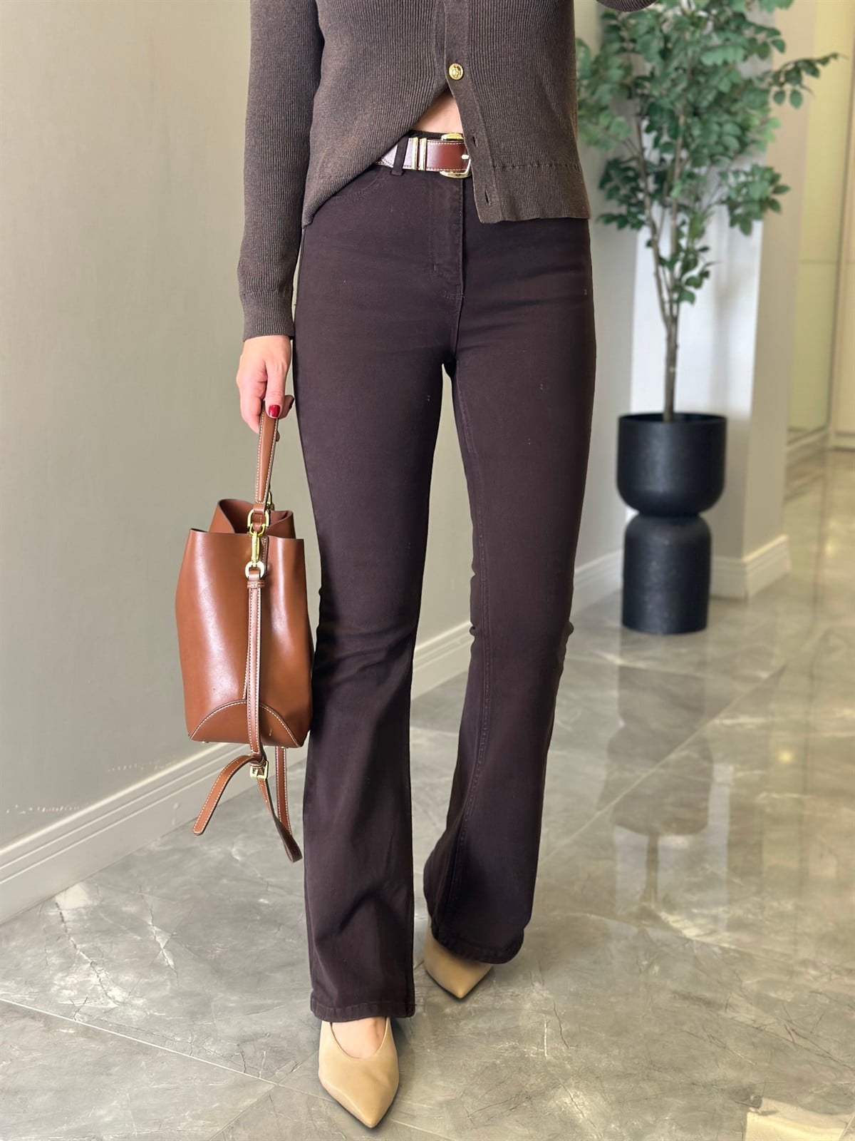 Orijinal Marka İspanyol Paça Jean - Kahverengi 