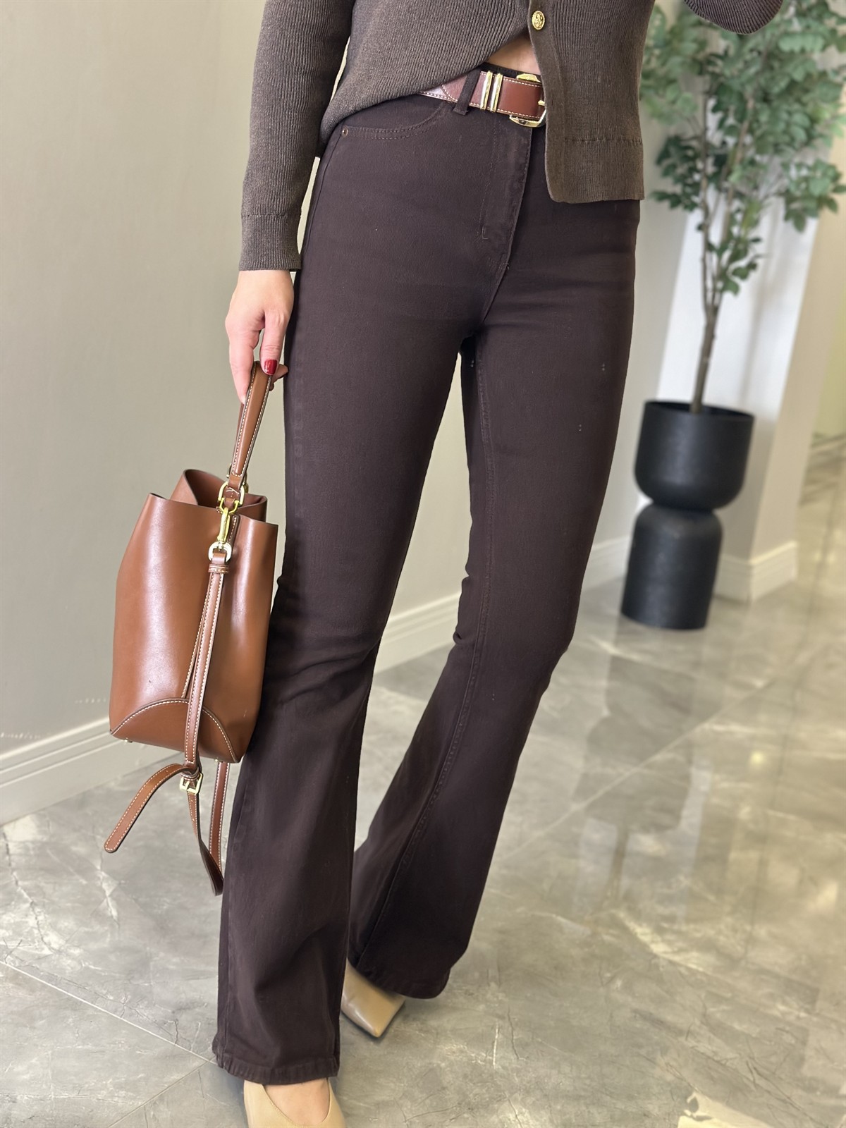 Orijinal Marka İspanyol Paça Jean - Kahverengi 