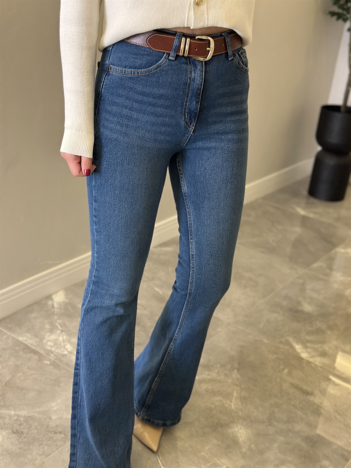 Orijinal Marka İspanyol Paça Jean - Mavi