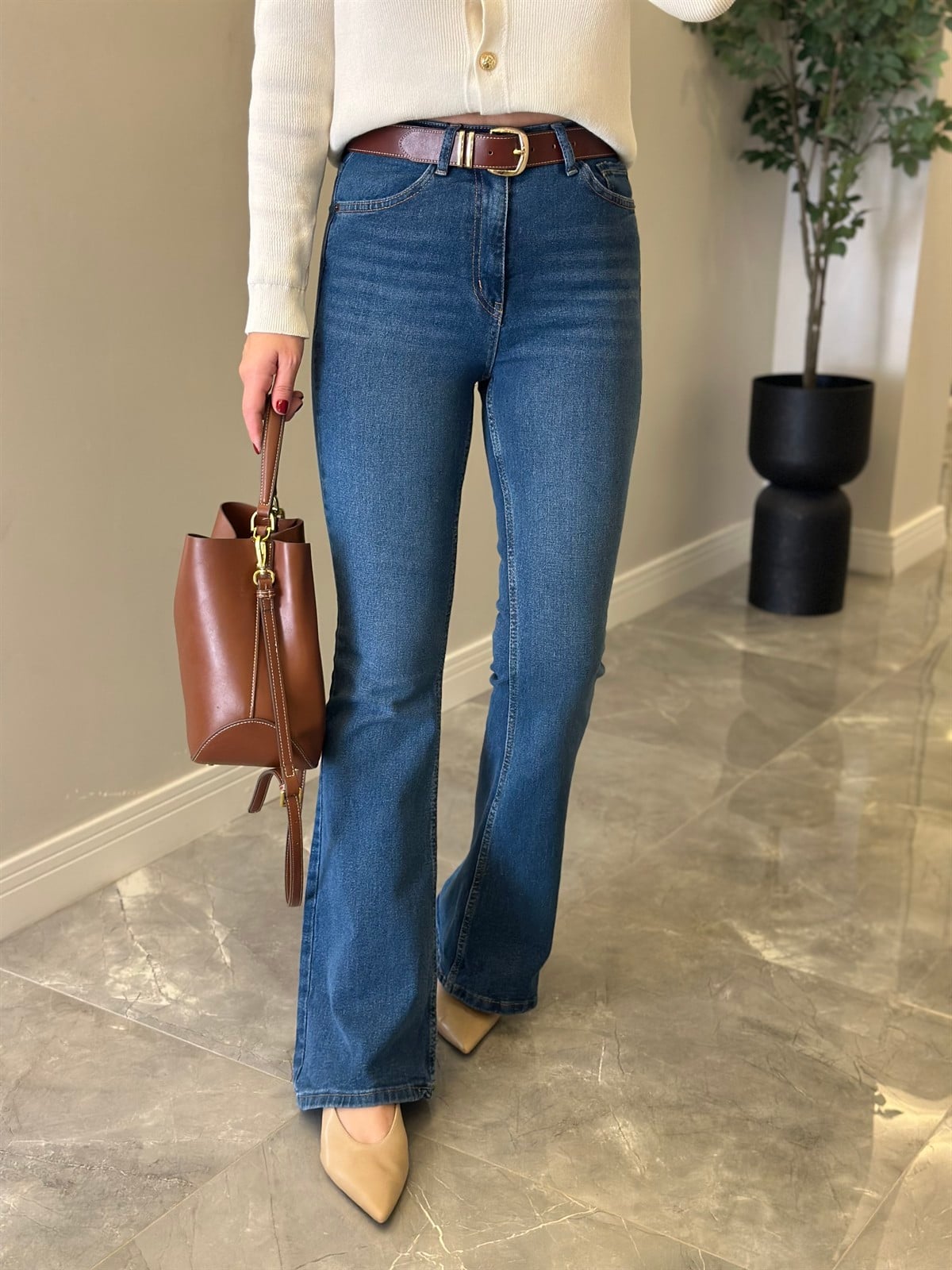 Orijinal Marka İspanyol Paça Jean - Mavi