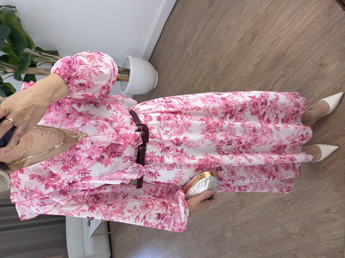 Orijinal Marka Kemerli  Şifon Elbise 