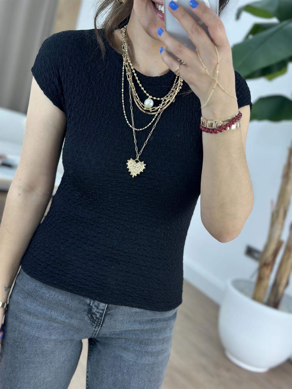 Orijinal Marka Kendinden Desenli Tshirt - Siyah