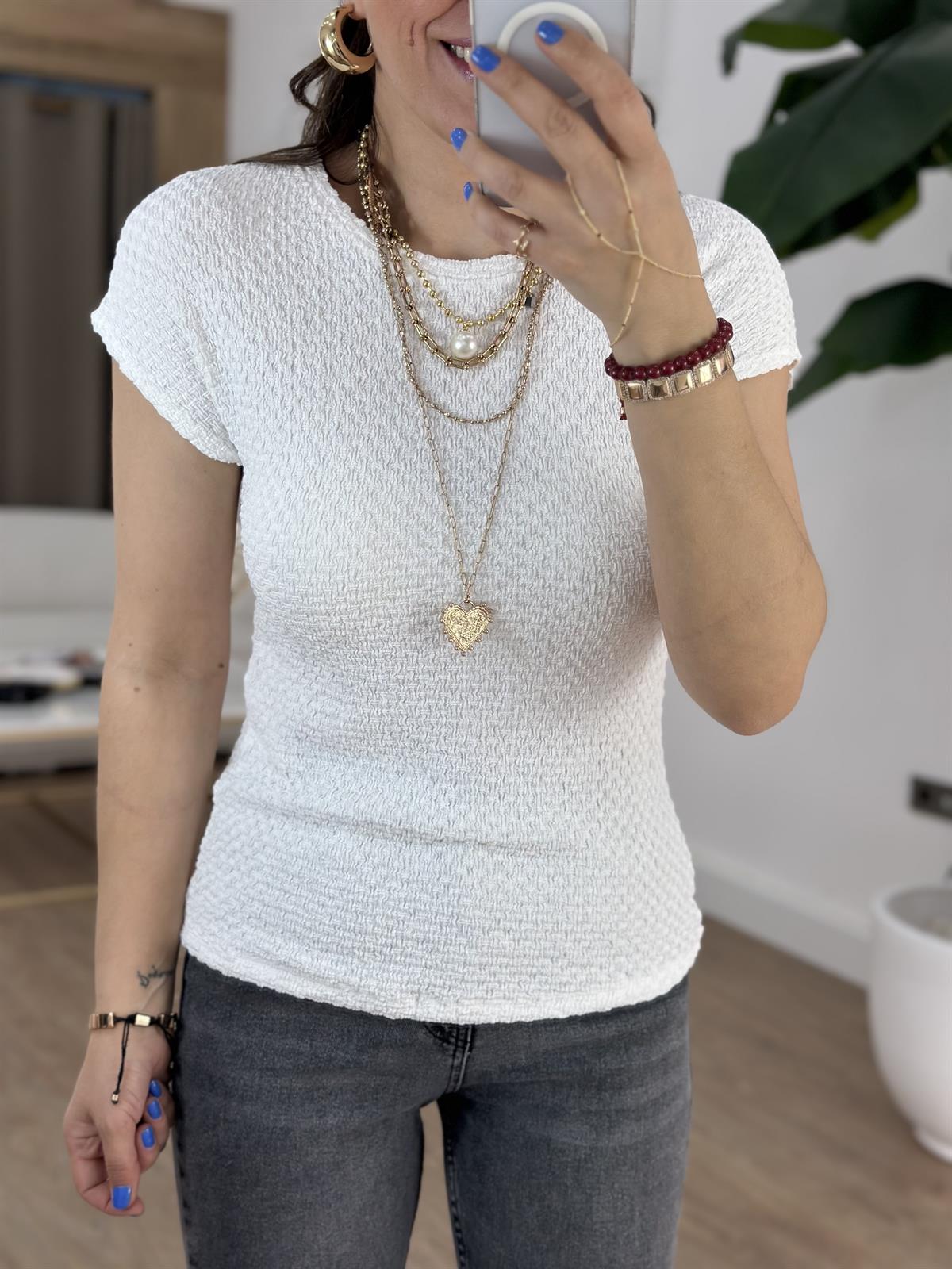 Orijinal Marka Kendinden Desenli Tshirt - Beyaz