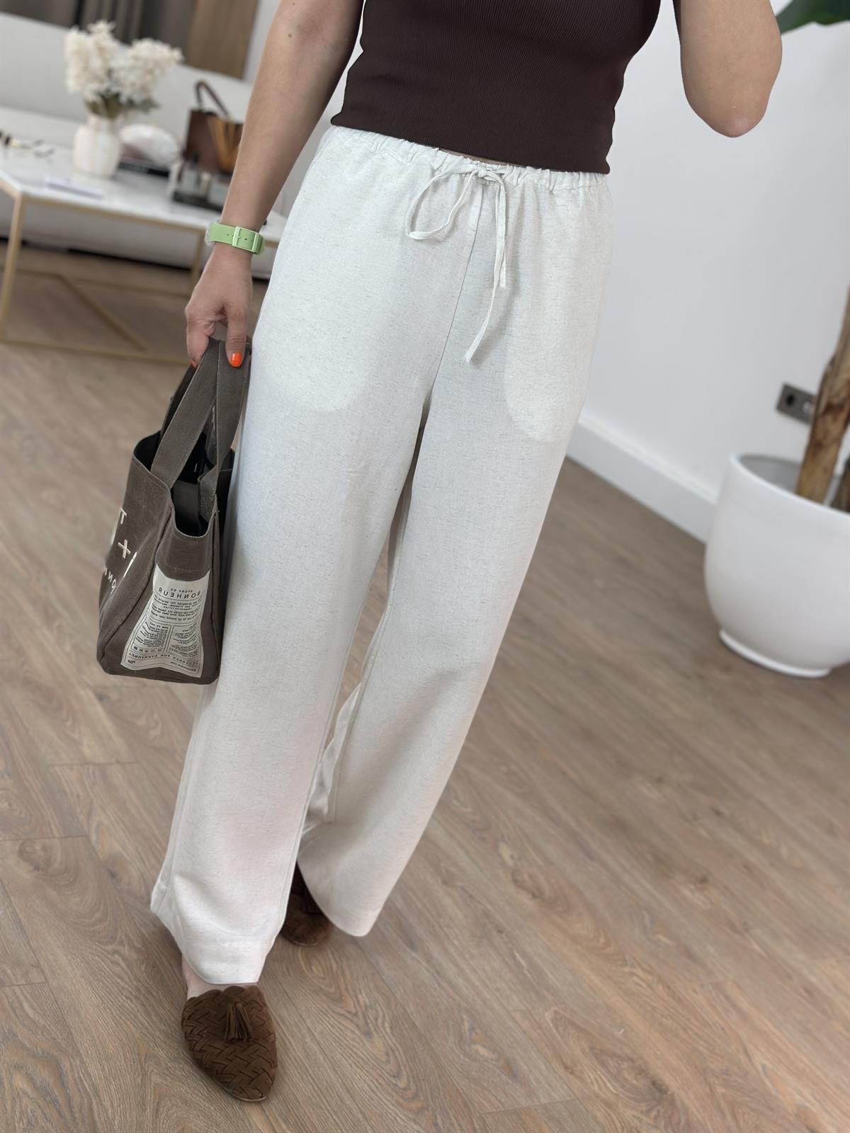 Orijinal Marka Keten Bol Paça Pantolon - Taş