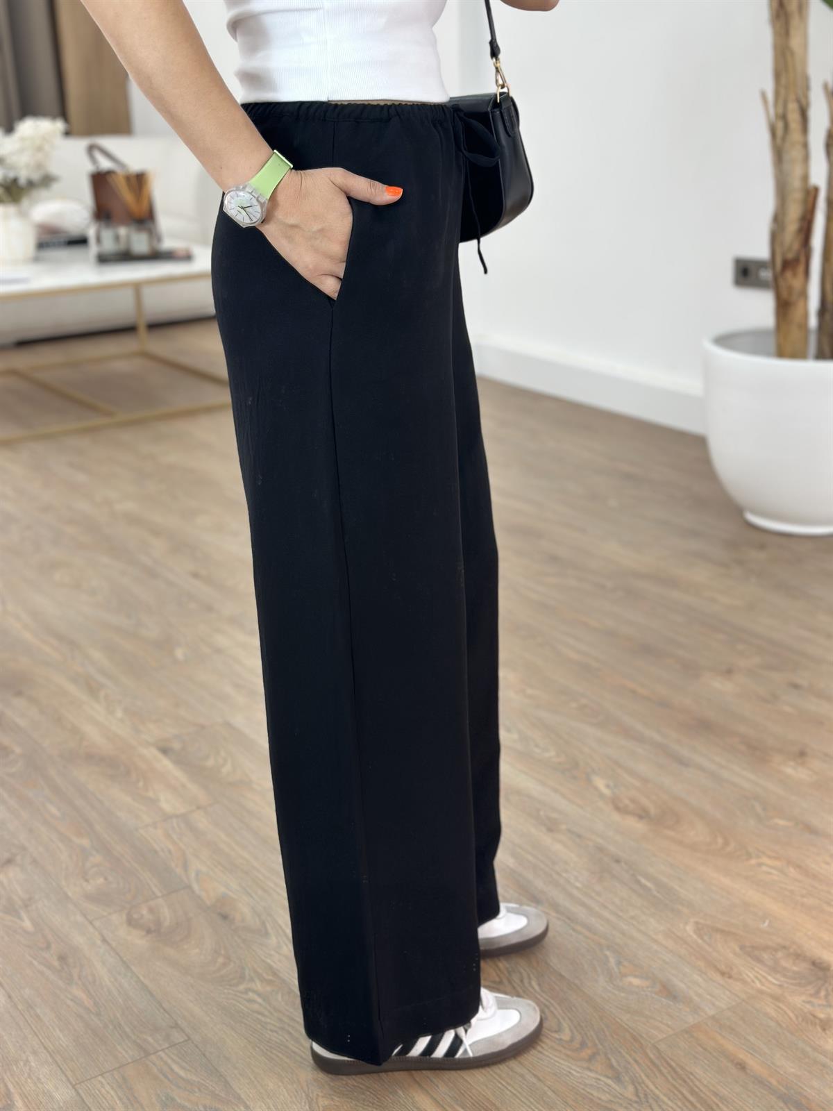 Orijinal Marka Keten Bol Paça Pantolon - Siyah