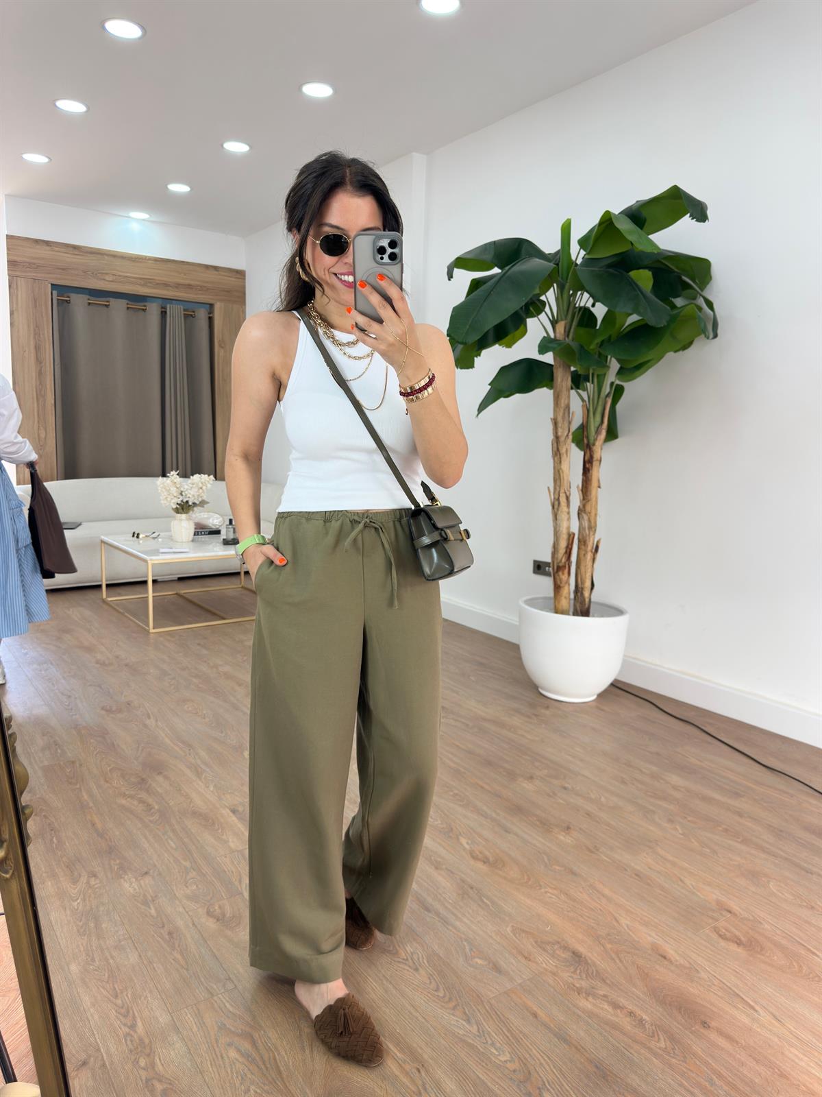 Orijinal Marka Keten Bol Paça Pantolon - Haki