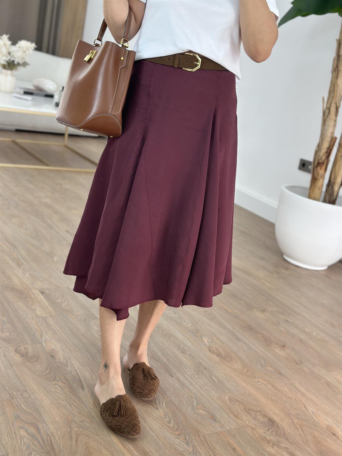 Orijinal Marka Asimetrik Midi Etek - Bordo