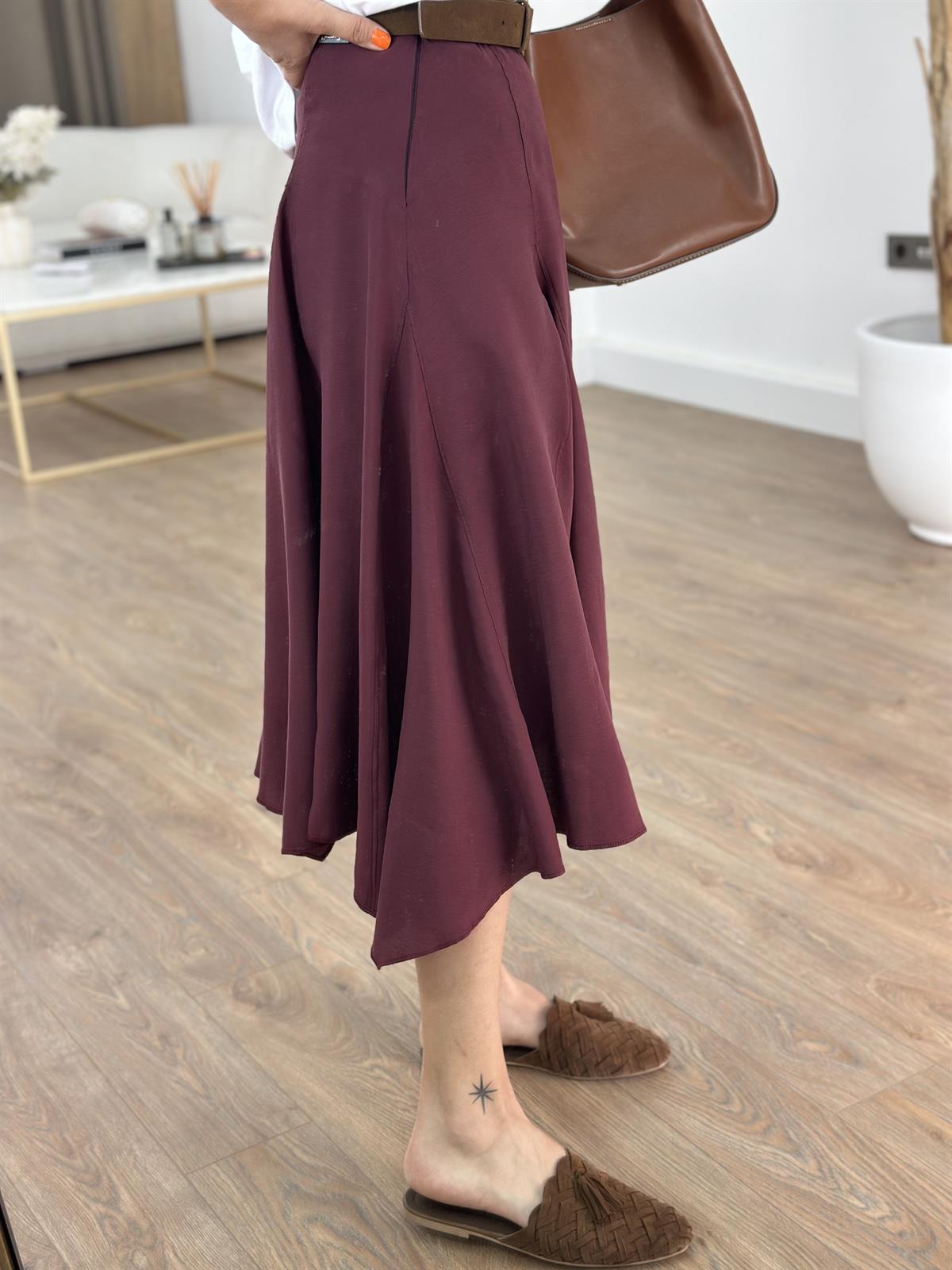 Orijinal Marka Asimetrik Midi Etek - Bordo