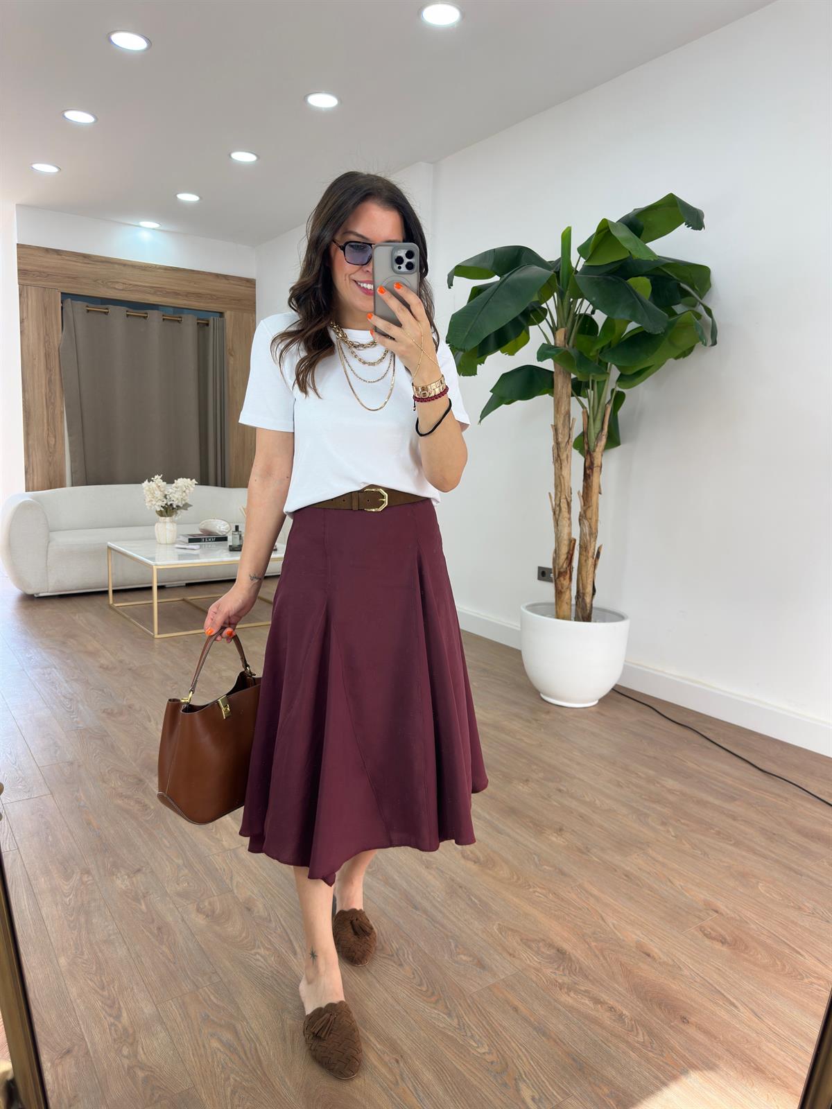 Orijinal Marka Asimetrik Midi Etek - Bordo