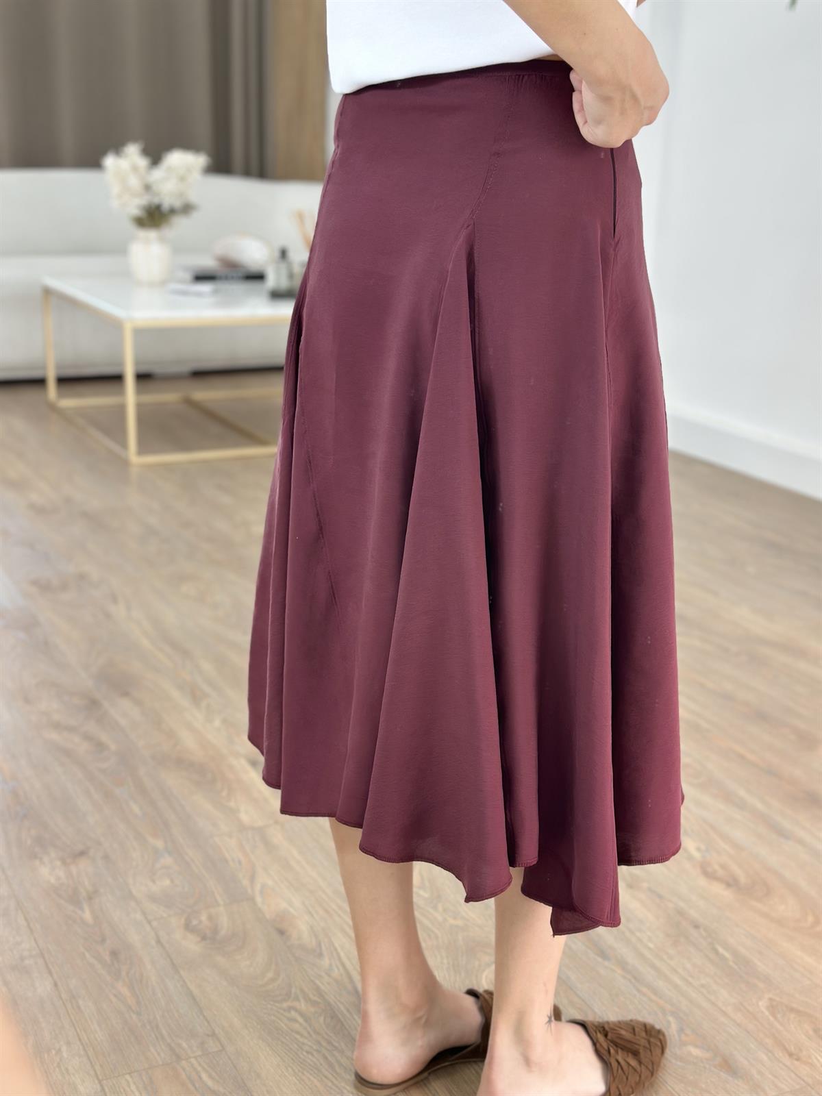 Orijinal Marka Asimetrik Midi Etek - Bordo